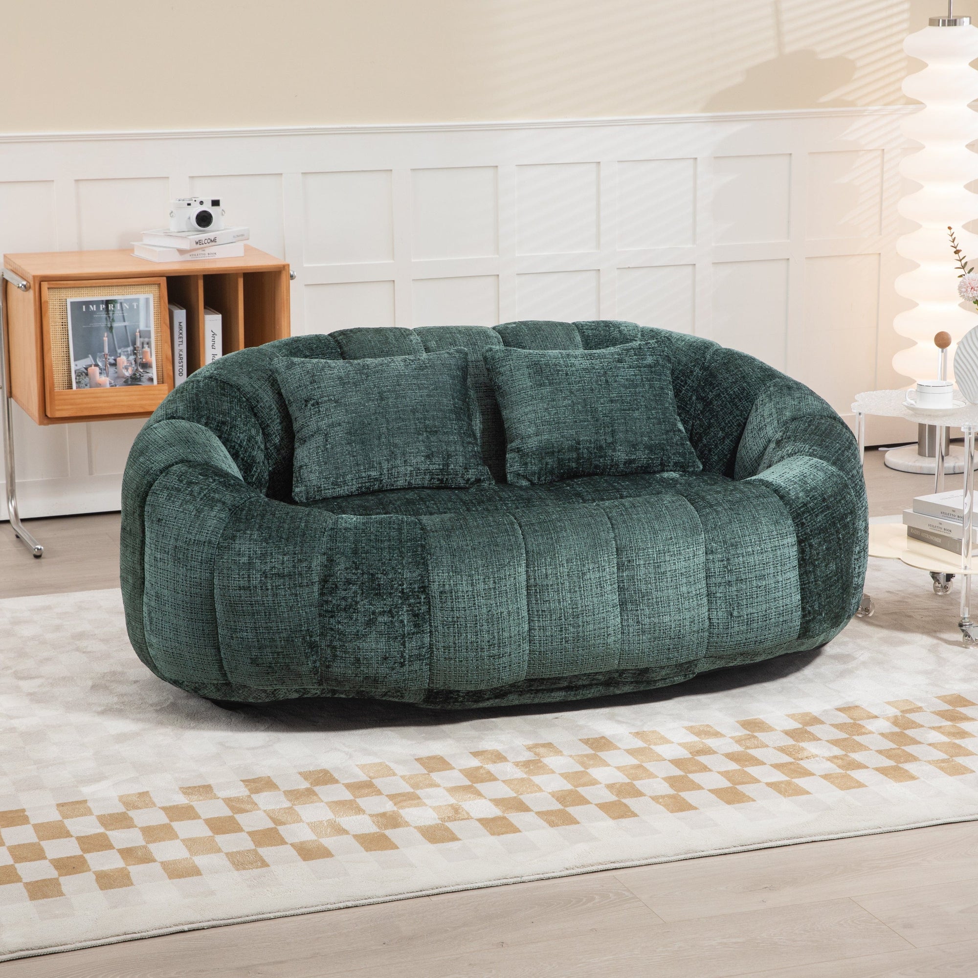 THE FURNITURE CO. Bean Bag Chair Comfortable High-Back Bean Bag Couch in Emerald Chenille
