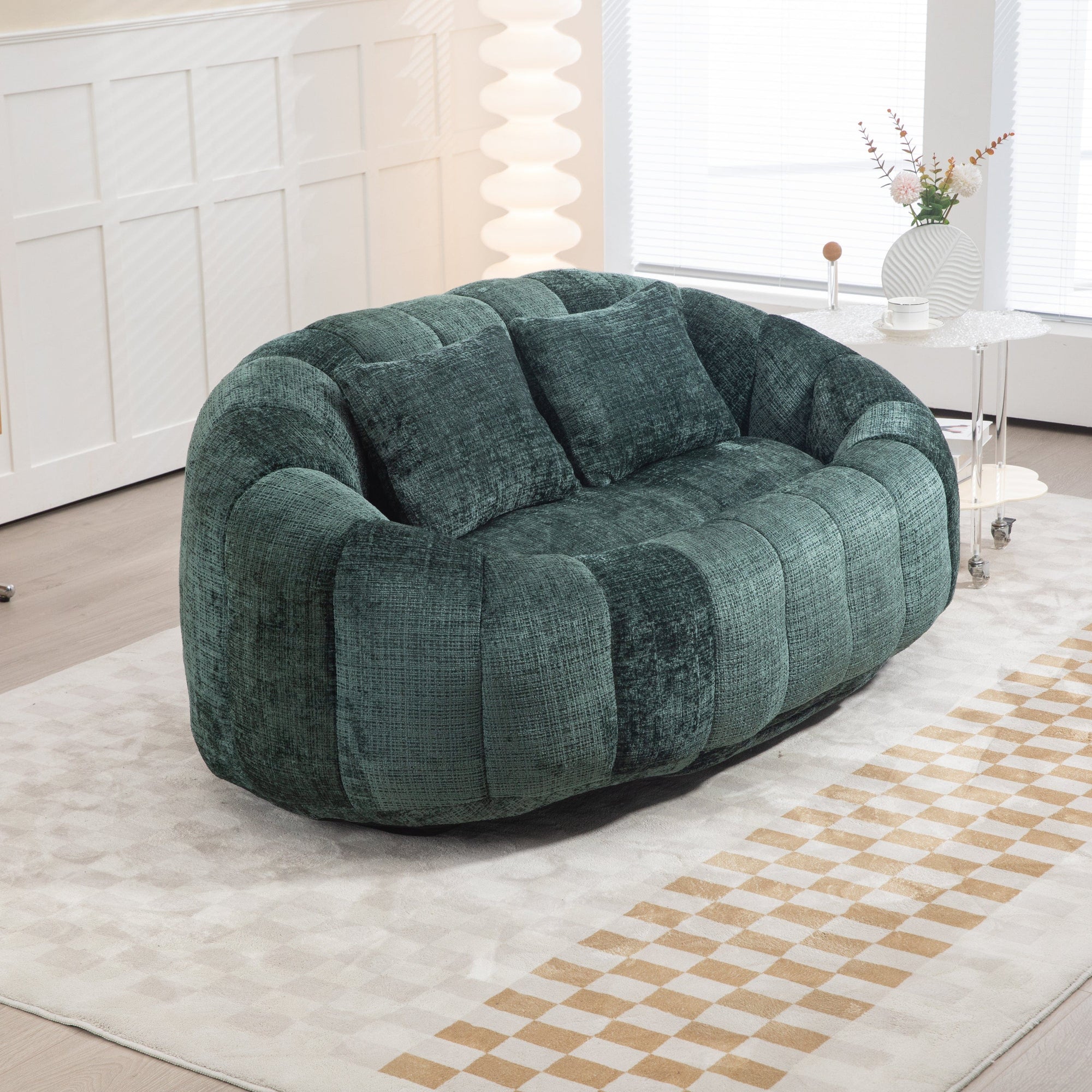 THE FURNITURE CO. Bean Bag Chair Comfortable High-Back Bean Bag Couch in Emerald Chenille
