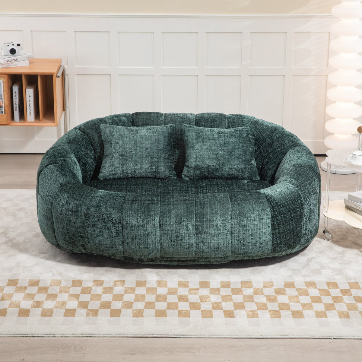 THE FURNITURE CO. Bean Bag Chair Comfortable High-Back Bean Bag Couch in Emerald Chenille