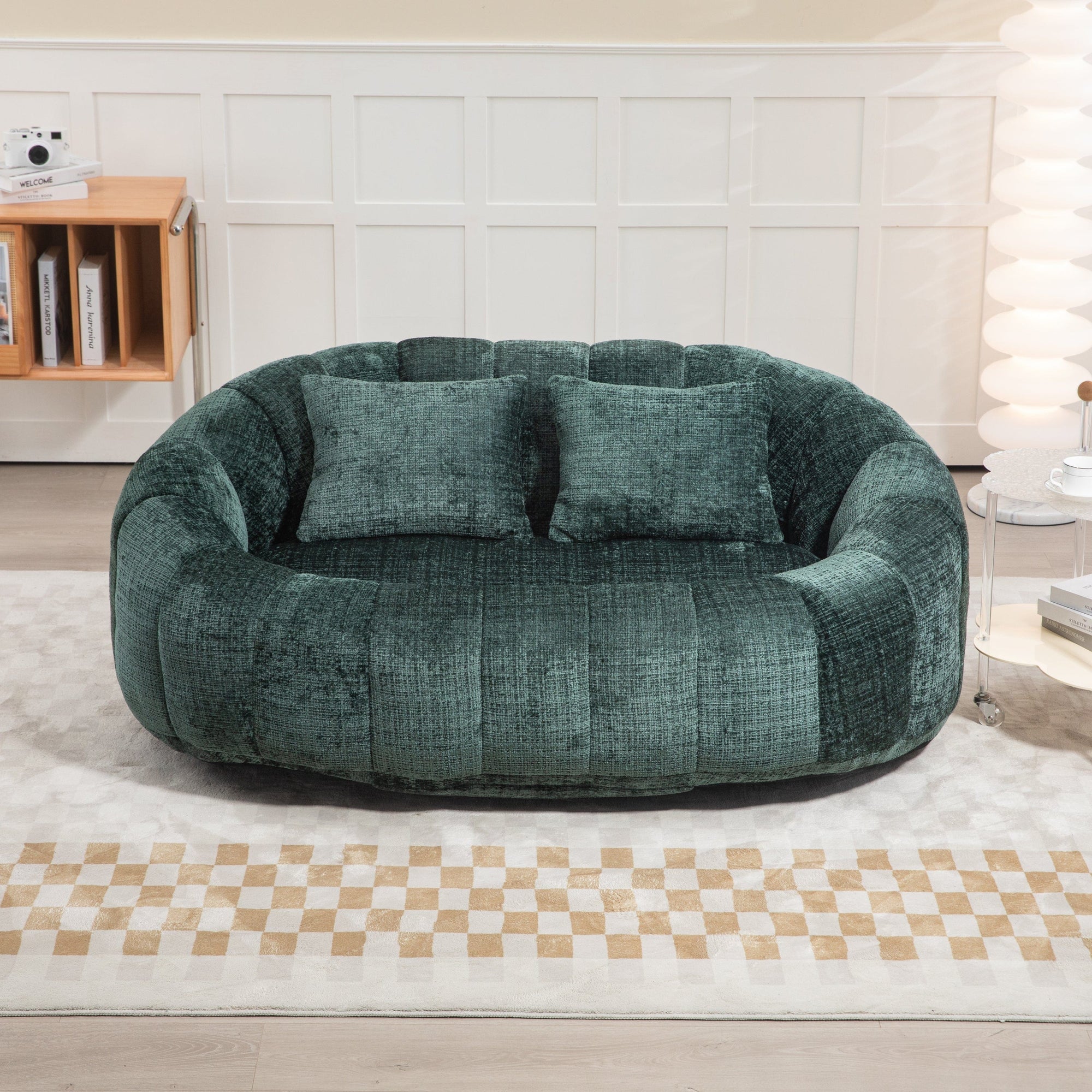 THE FURNITURE CO. Bean Bag Chair Comfortable High-Back Bean Bag Couch in Emerald Chenille