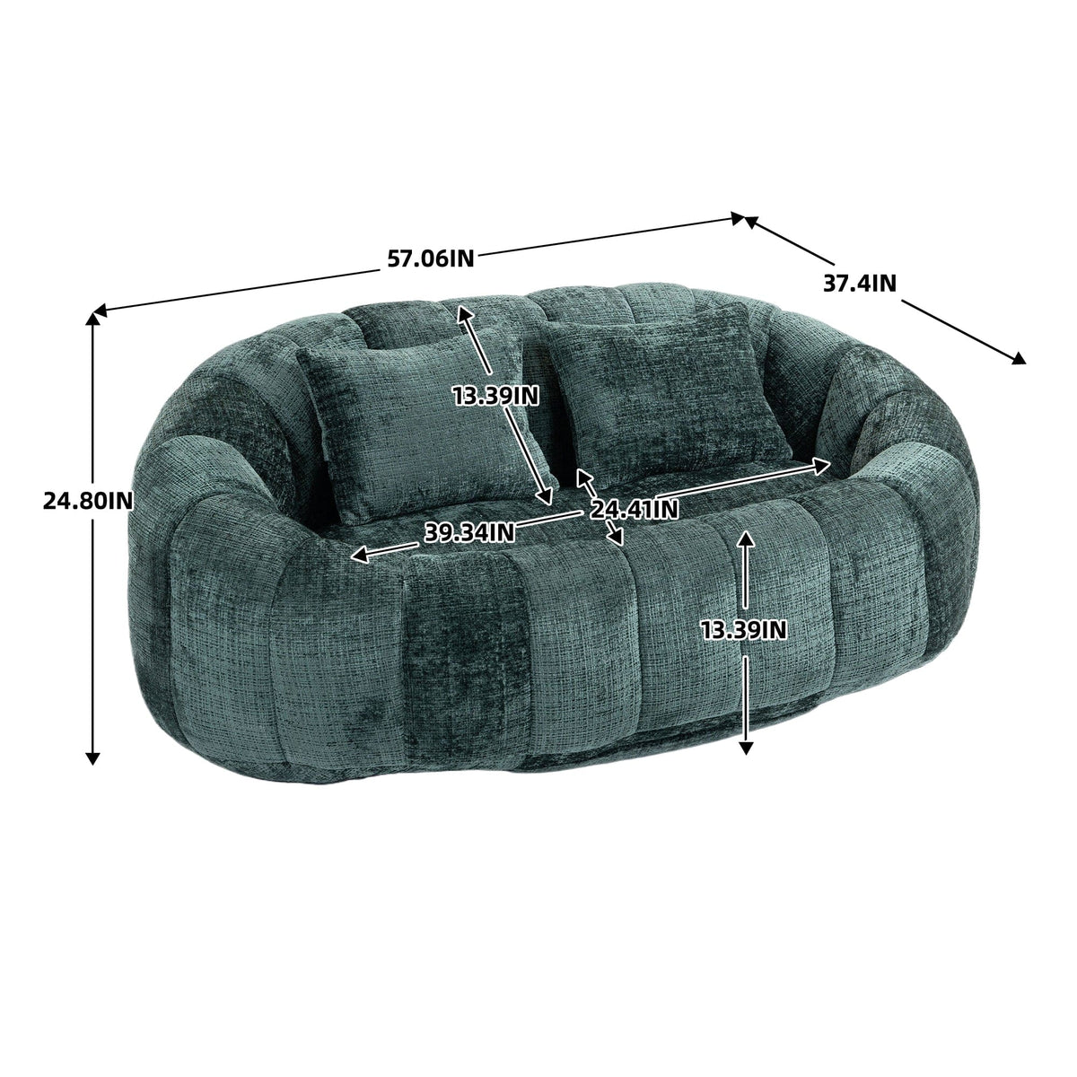 THE FURNITURE CO. Bean Bag Chair Comfortable High-Back Bean Bag Couch in Emerald Chenille