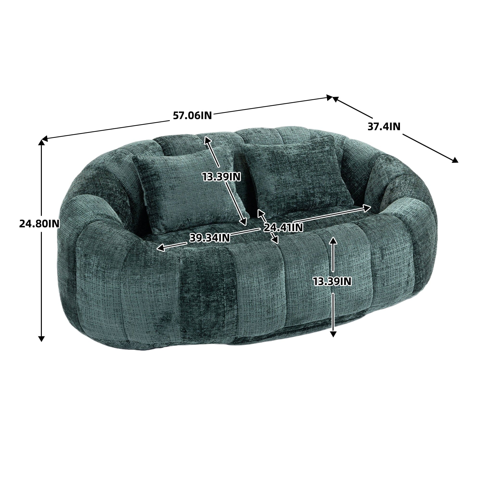 THE FURNITURE CO. Bean Bag Chair Comfortable High-Back Bean Bag Couch in Emerald Chenille