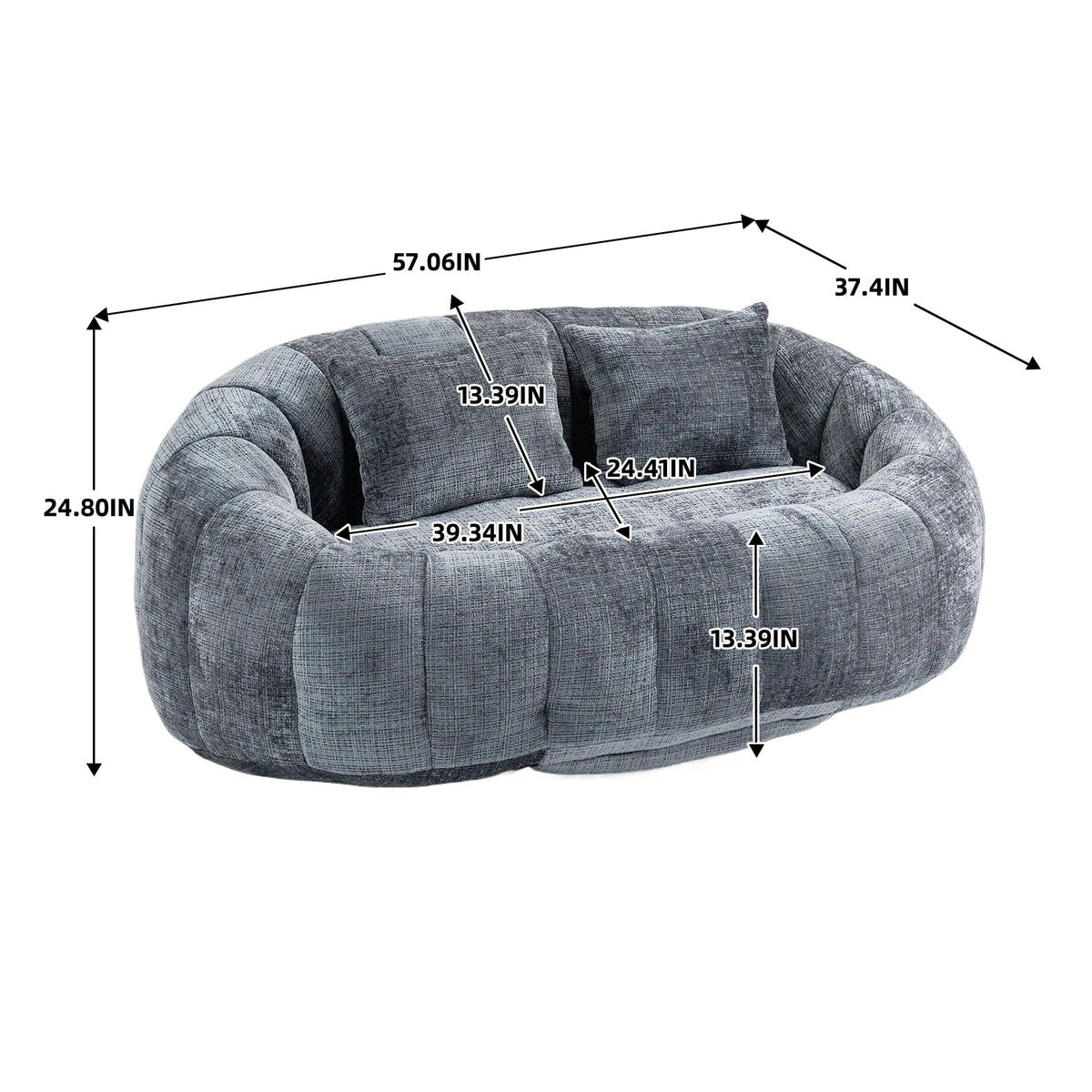 THE FURNITURE CO. Bean Bag Chair Comfortable High-Back Bean Bag Couch in Gray Chenille