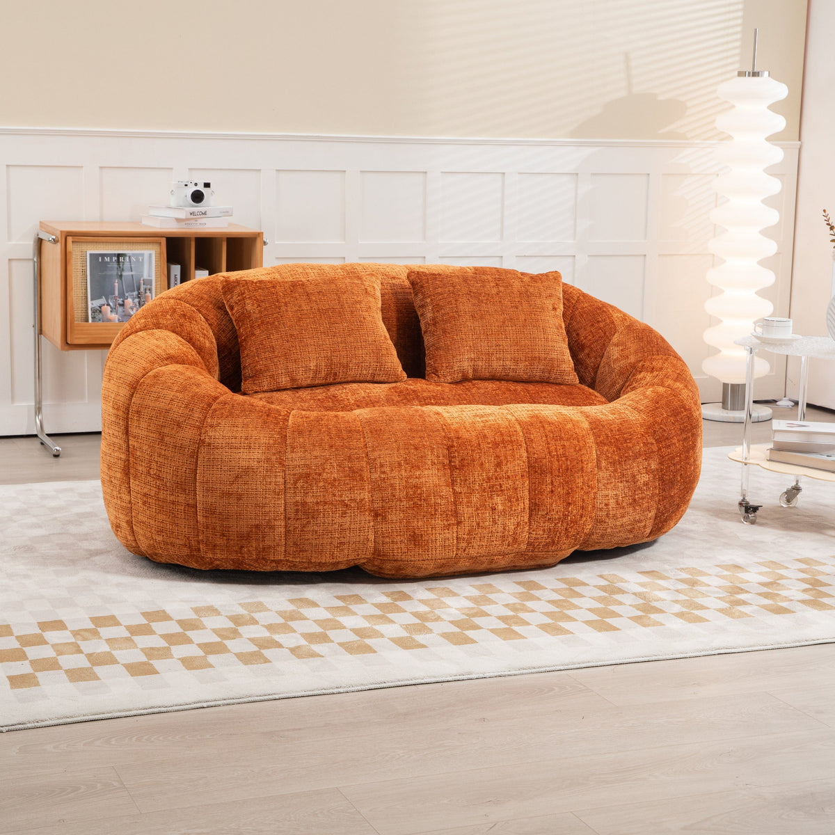 THE FURNITURE CO. Bean Bag Chair Comfortable High-Back Bean Bag Couch in Orange Chenille