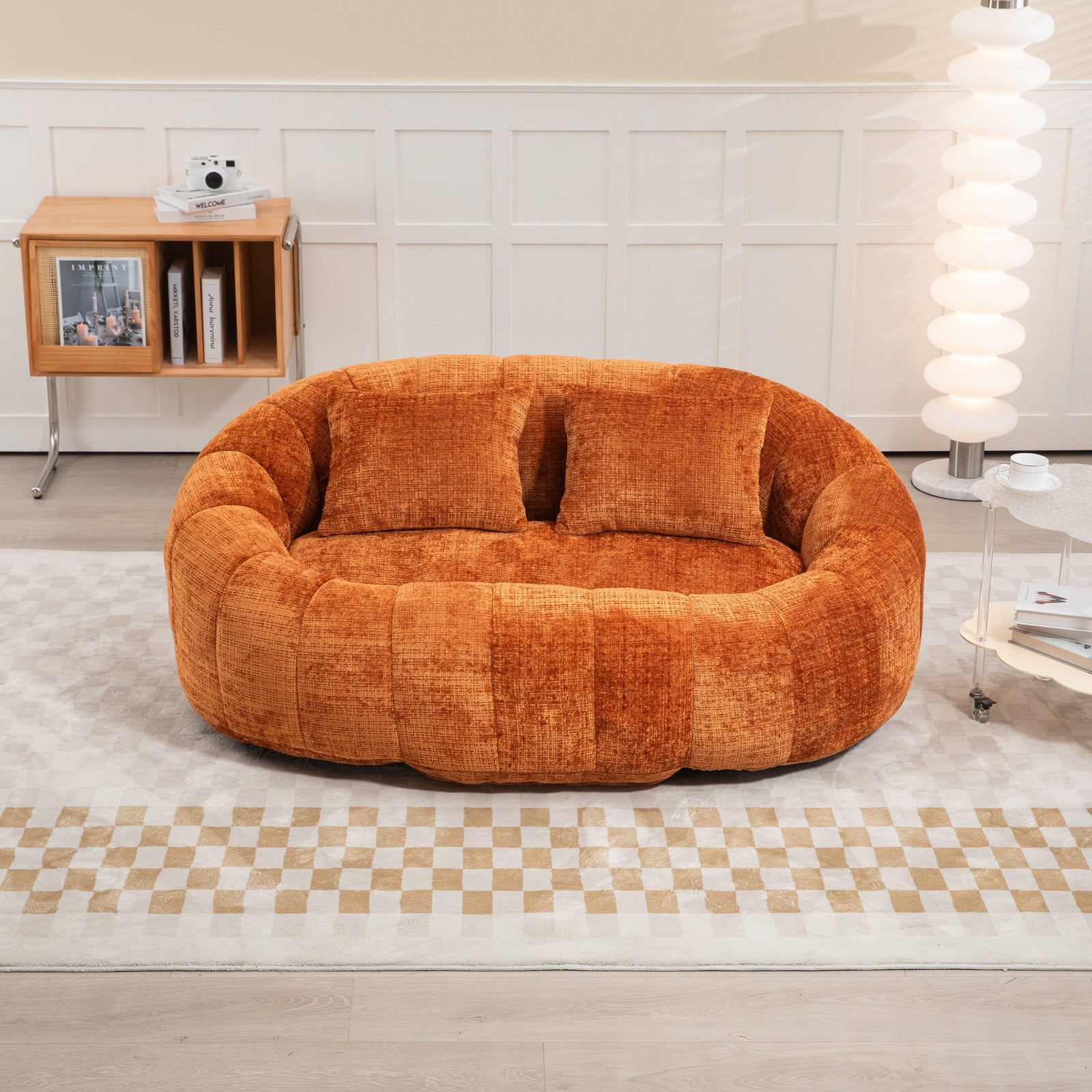 THE FURNITURE CO. Bean Bag Chair Comfortable High-Back Bean Bag Couch in Orange Chenille
