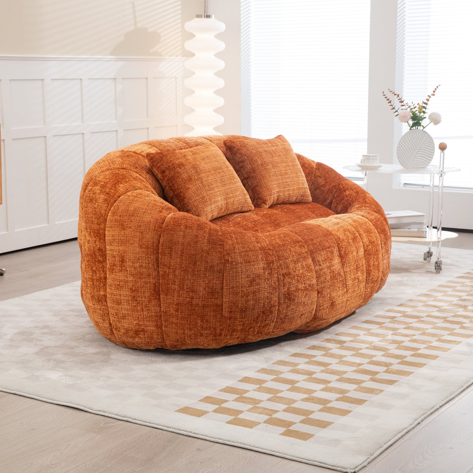THE FURNITURE CO. Bean Bag Chair Comfortable High-Back Bean Bag Couch in Orange Chenille