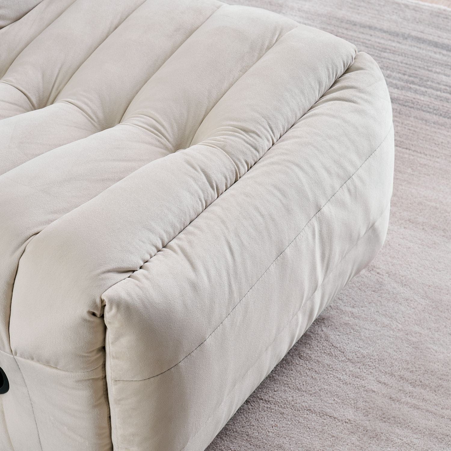 THE FURNITURE CO. Bean Bag Chair Cosy Elegant Velvet Beige Lazy Chair With Side Pocket