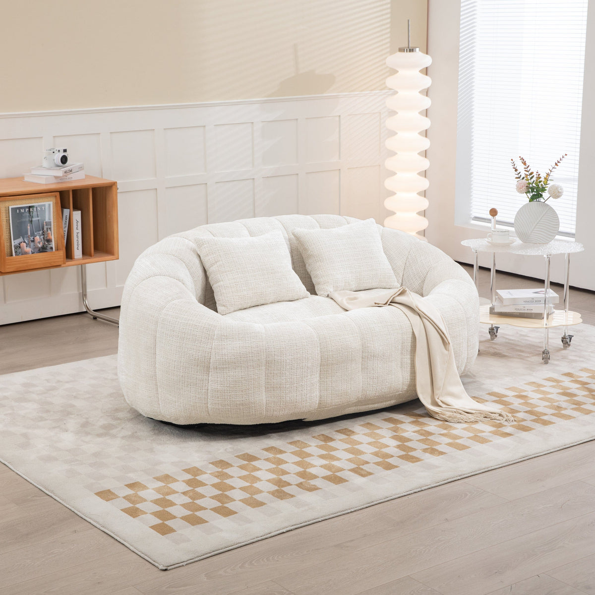 THE FURNITURE CO. Bean Bag Chair Default Comfortable High-Back Bean Bag Couch in Beige Chenille