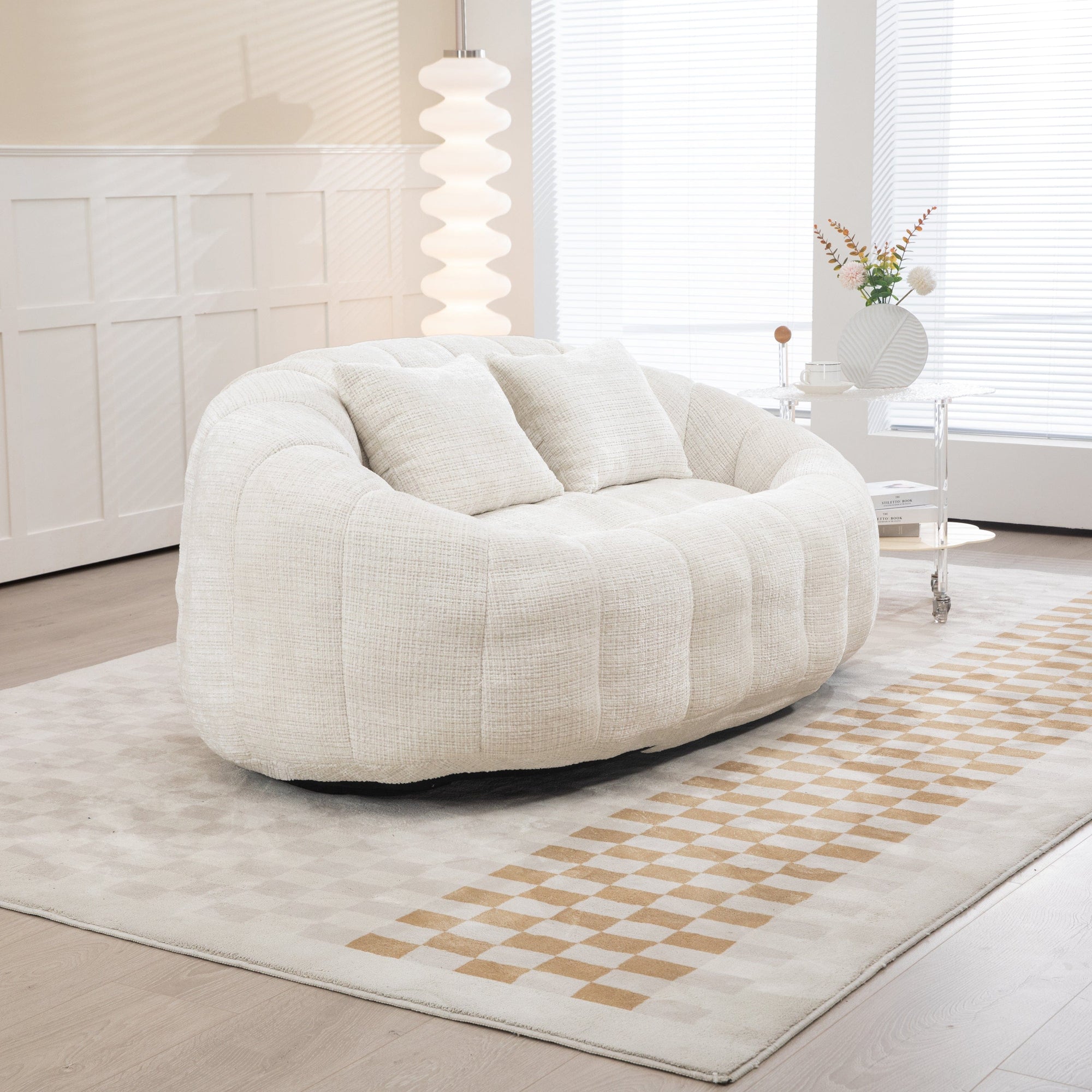 THE FURNITURE CO. Bean Bag Chair Default Comfortable High-Back Bean Bag Couch in Beige Chenille