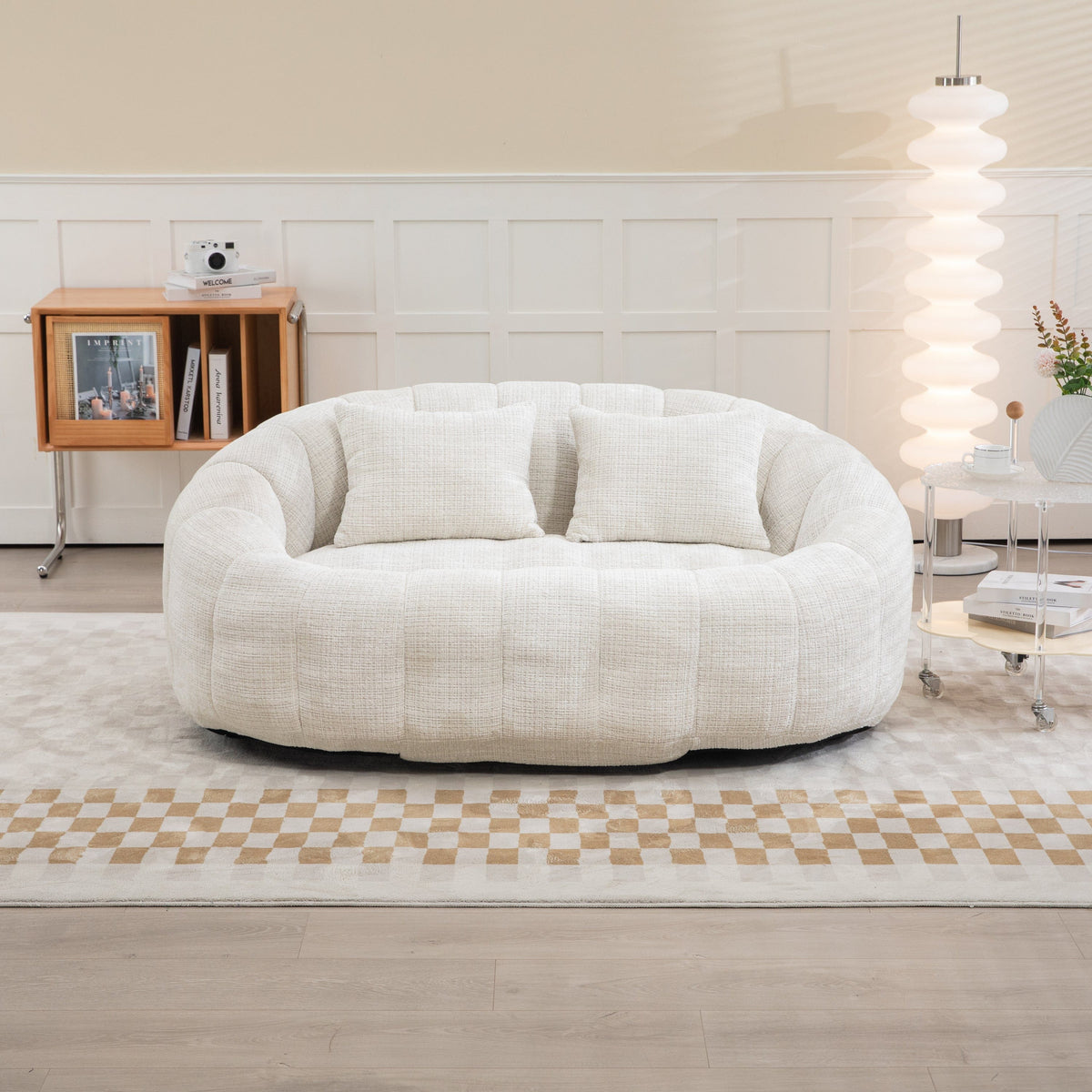 THE FURNITURE CO. Bean Bag Chair Default Comfortable High-Back Bean Bag Couch in Beige Chenille