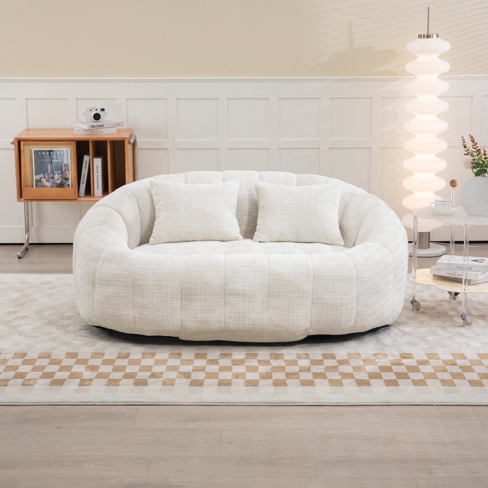 THE FURNITURE CO. Bean Bag Chair Default Comfortable High-Back Bean Bag Couch in Beige Chenille