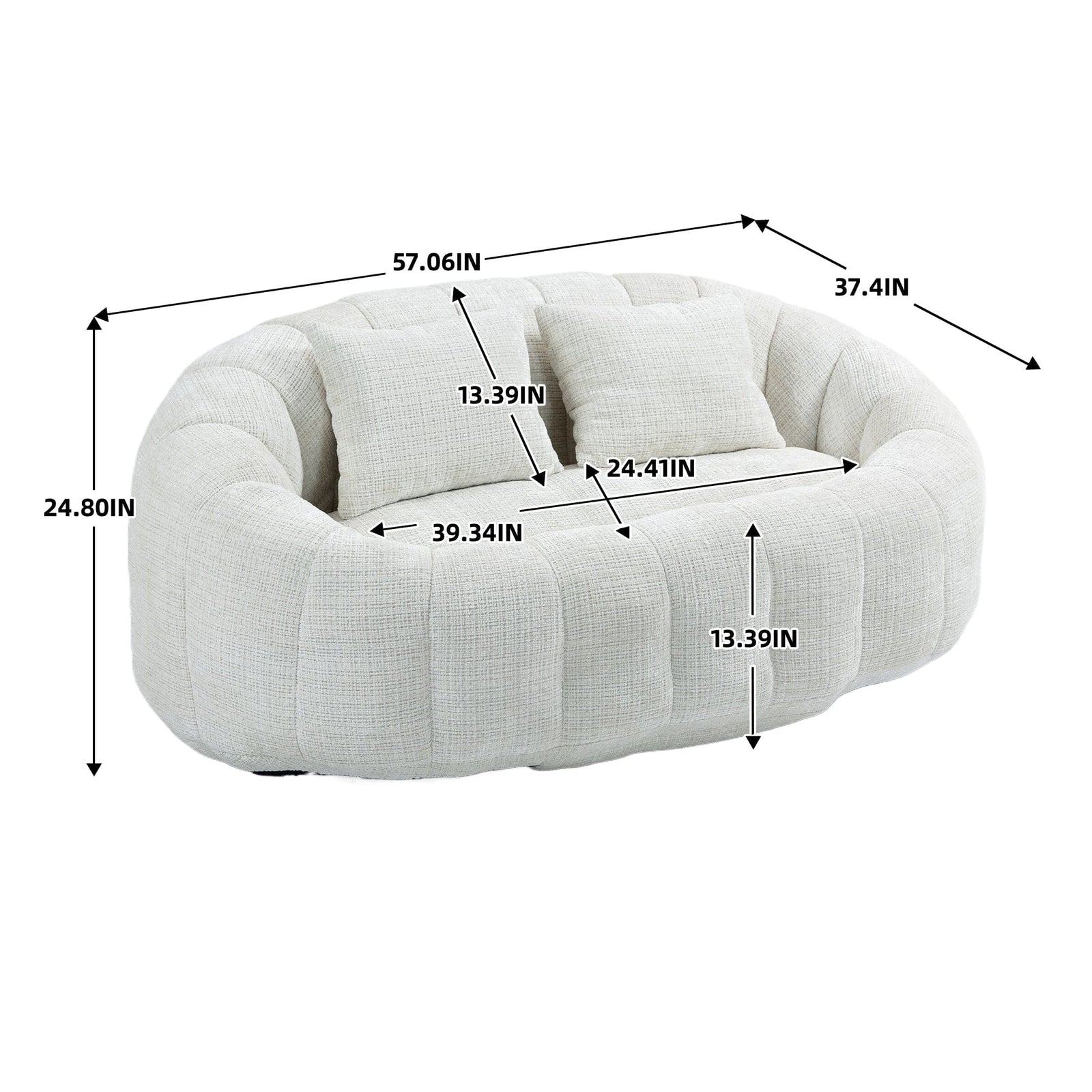 THE FURNITURE CO. Bean Bag Chair Default Comfortable High-Back Bean Bag Couch in Beige Chenille