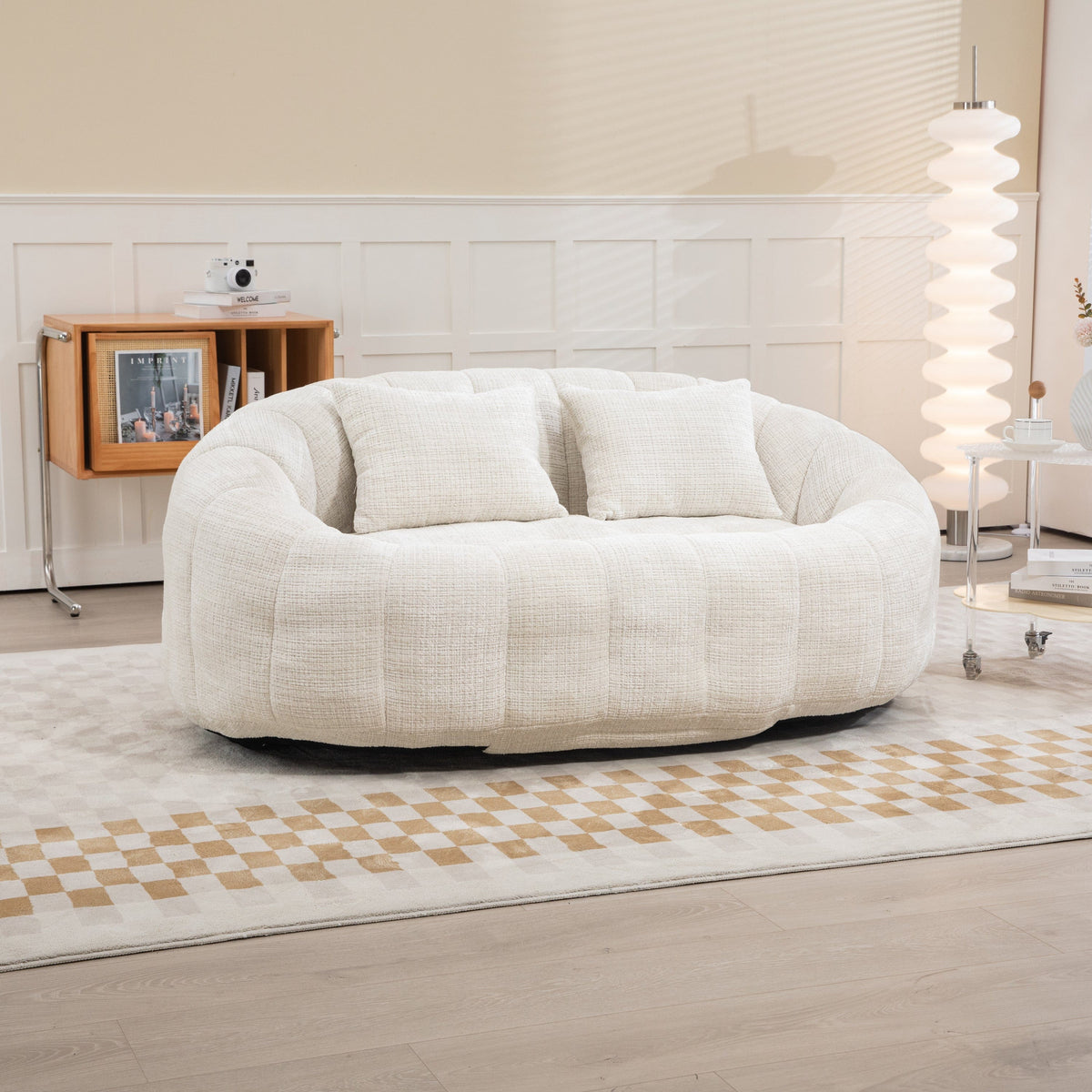 THE FURNITURE CO. Bean Bag Chair Default Comfortable High-Back Bean Bag Couch in Beige Chenille
