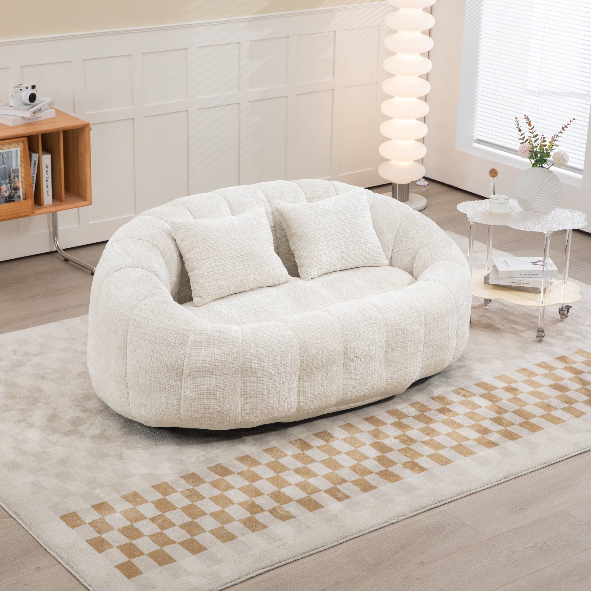 THE FURNITURE CO. Bean Bag Chair Default Comfortable High-Back Bean Bag Couch in Beige Chenille