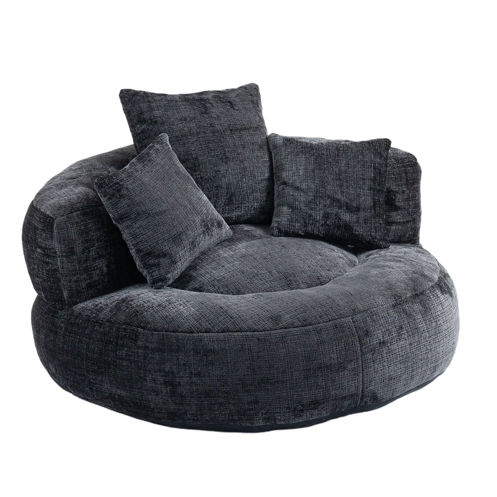 THE FURNITURE CO. Bean Bag Chair Default Comfortable Lazy Lounger Bean Bag Couch in Black Chenille