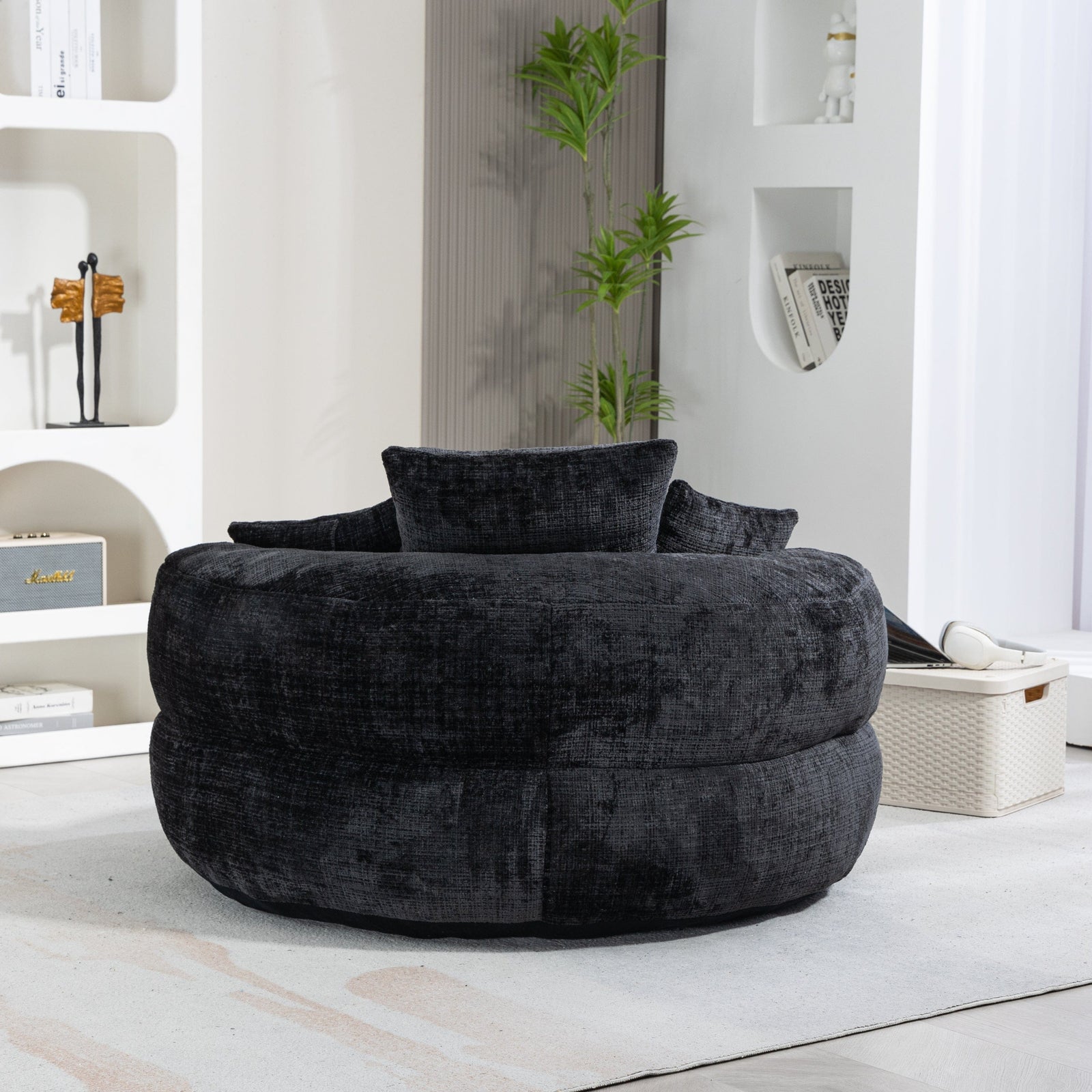 THE FURNITURE CO. Bean Bag Chair Default Comfortable Lazy Lounger Bean Bag Couch in Black Chenille