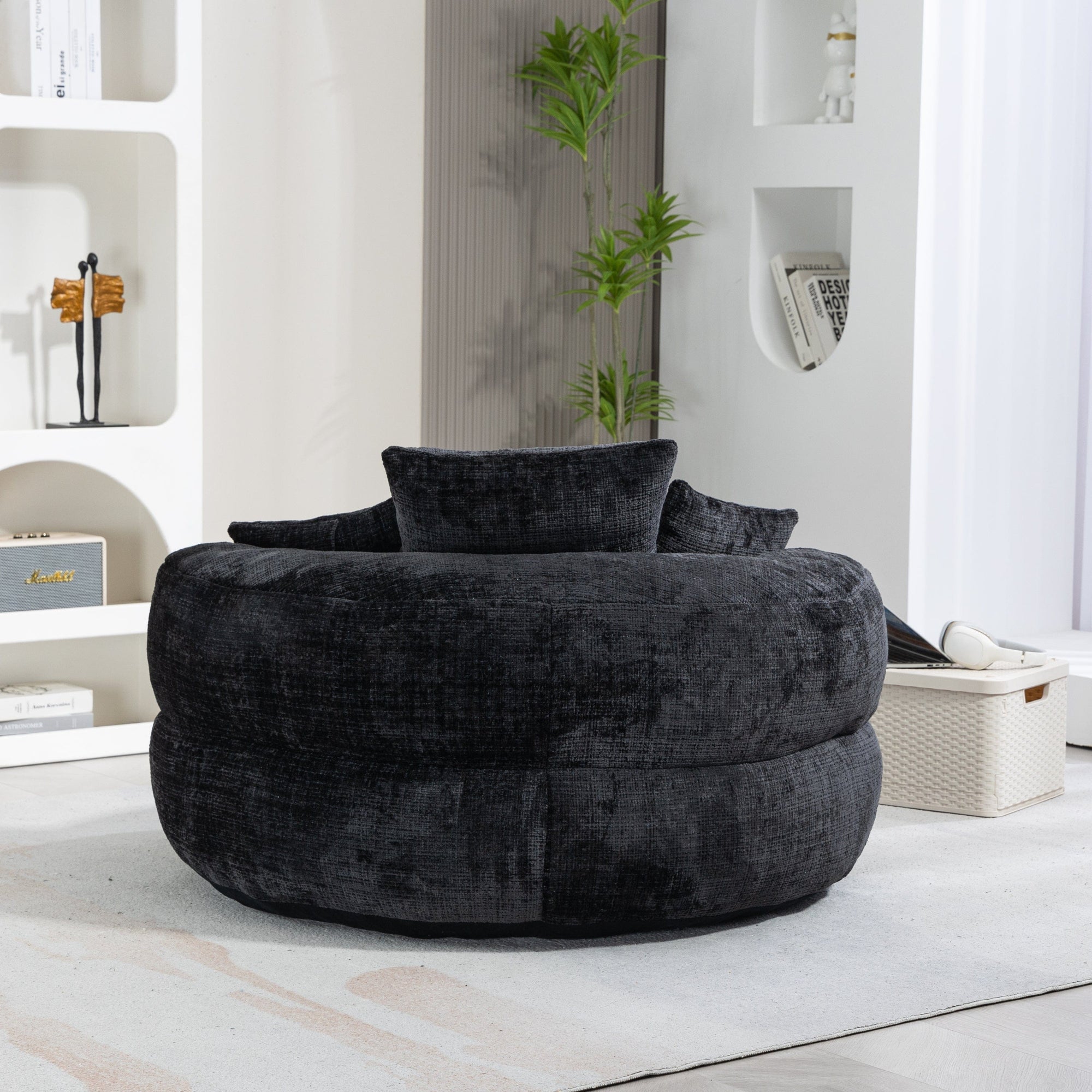 THE FURNITURE CO. Bean Bag Chair Default Comfortable Lazy Lounger Bean Bag Couch in Black Chenille