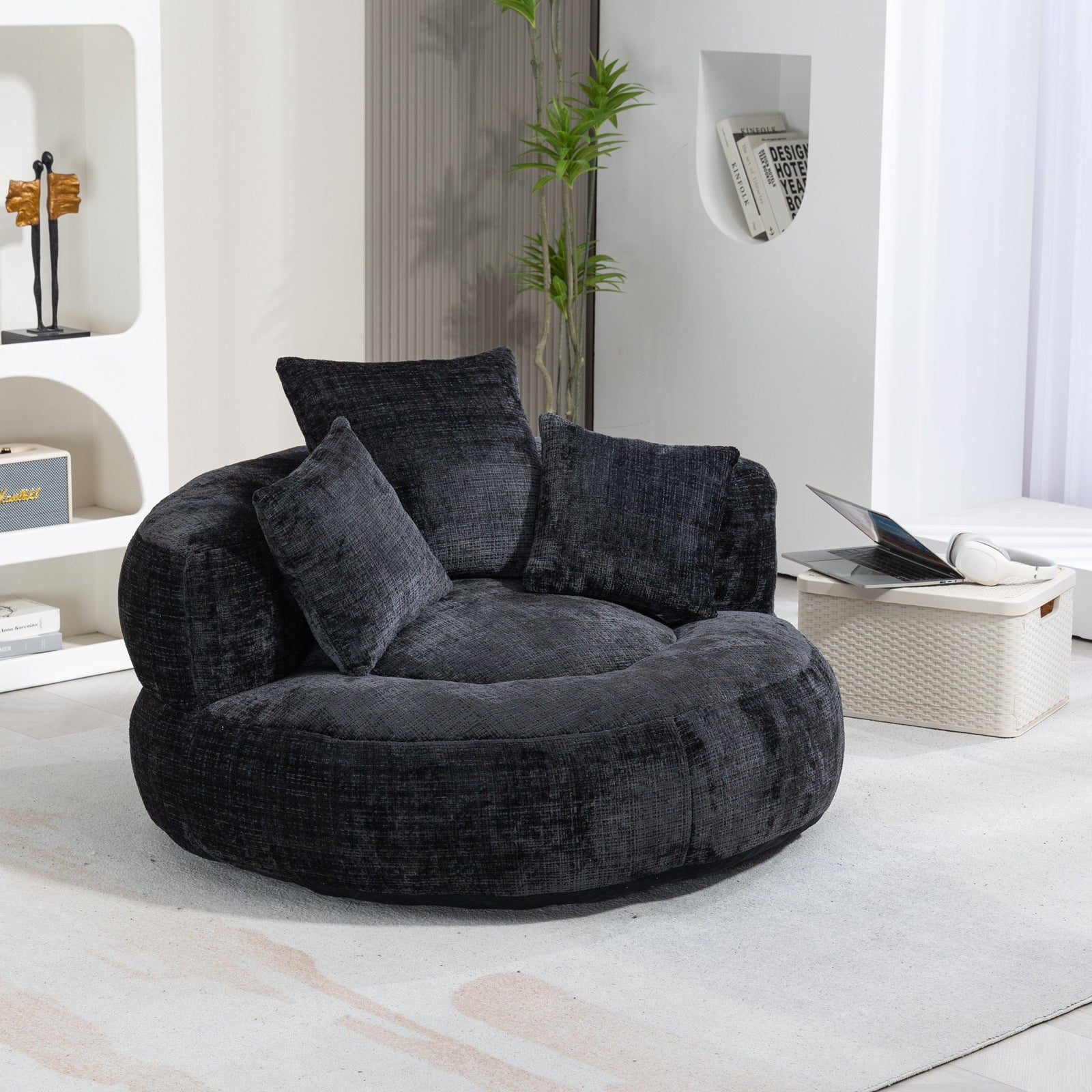 THE FURNITURE CO. Bean Bag Chair Default Comfortable Lazy Lounger Bean Bag Couch in Black Chenille