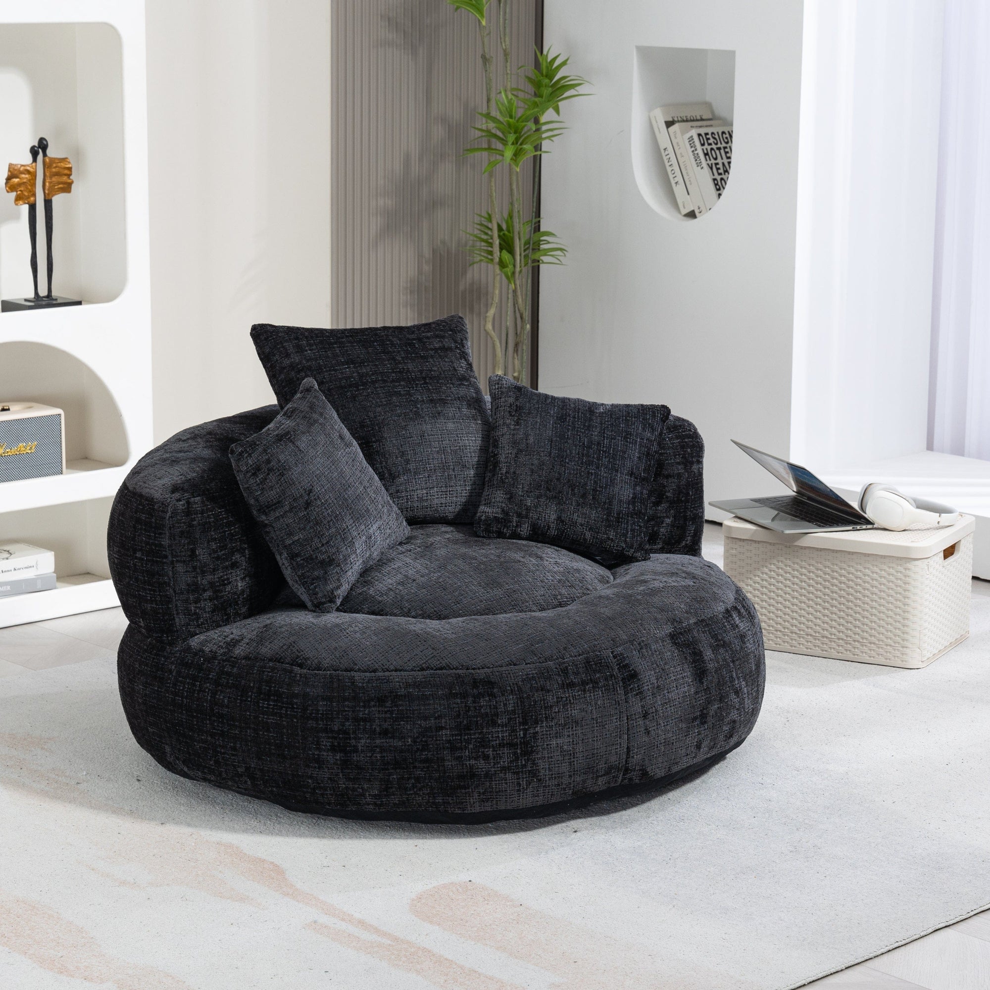 THE FURNITURE CO. Bean Bag Chair Default Comfortable Lazy Lounger Bean Bag Couch in Black Chenille