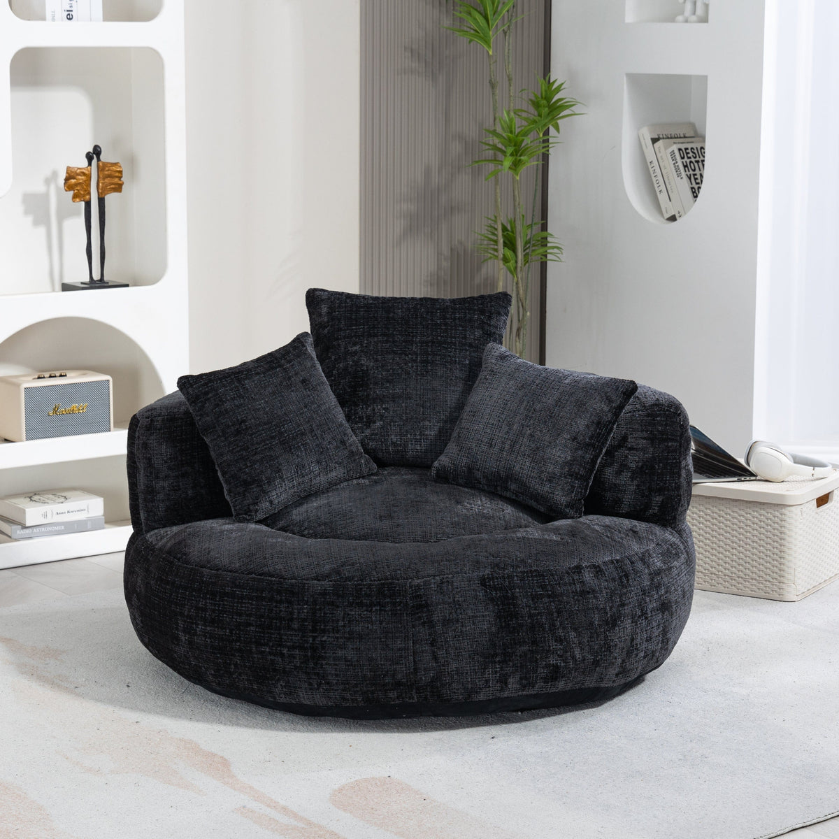 THE FURNITURE CO. Bean Bag Chair Default Comfortable Lazy Lounger Bean Bag Couch in Black Chenille