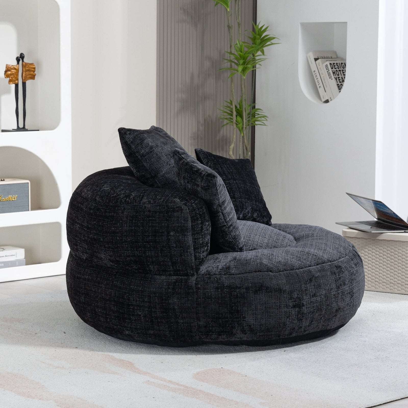 THE FURNITURE CO. Bean Bag Chair Default Comfortable Lazy Lounger Bean Bag Couch in Black Chenille
