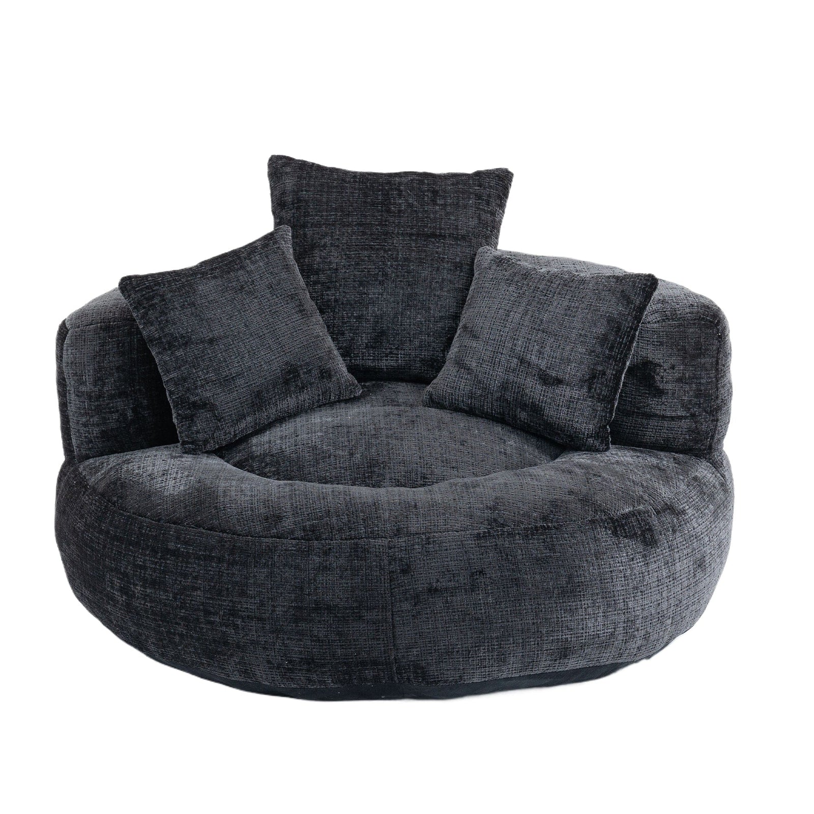 THE FURNITURE CO. Bean Bag Chair Default Comfortable Lazy Lounger Bean Bag Couch in Black Chenille