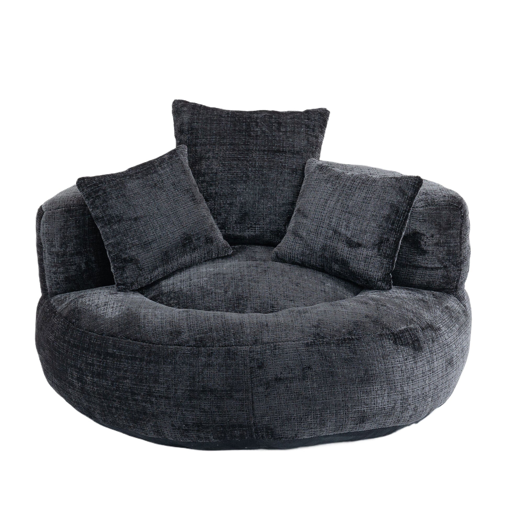 THE FURNITURE CO. Bean Bag Chair Default Comfortable Lazy Lounger Bean Bag Couch in Black Chenille