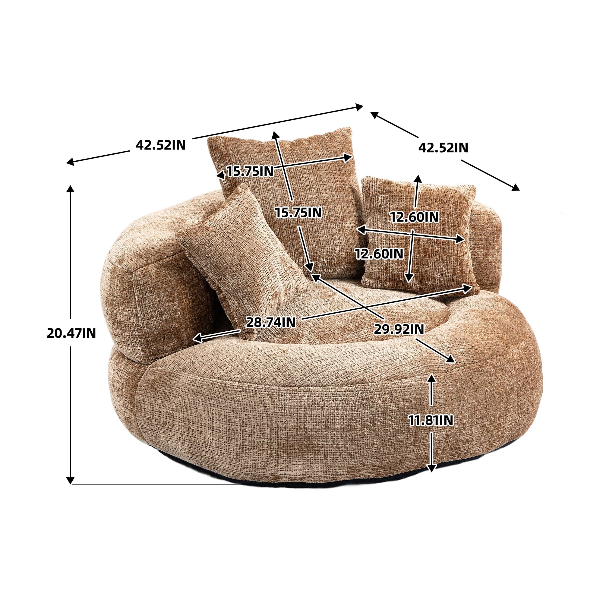THE FURNITURE CO. Bean Bag Chair Default Comfortable Lazy Lounger Bean Bag Couch in Coffee Chenille