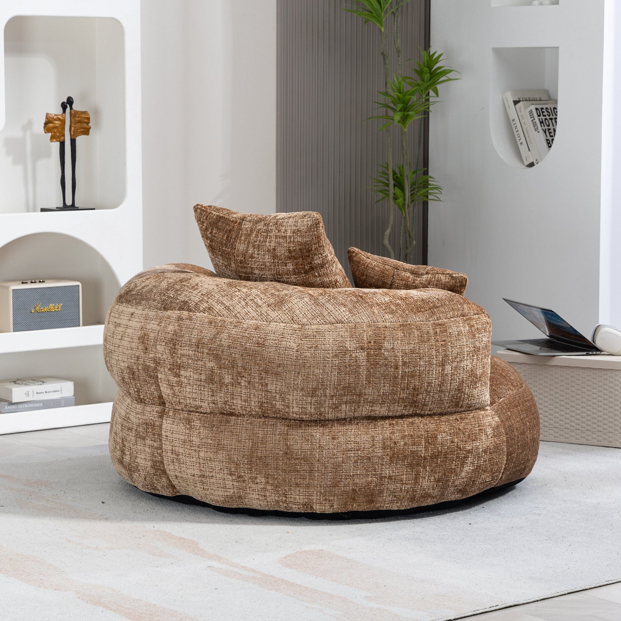 THE FURNITURE CO. Bean Bag Chair Default Comfortable Lazy Lounger Bean Bag Couch in Coffee Chenille