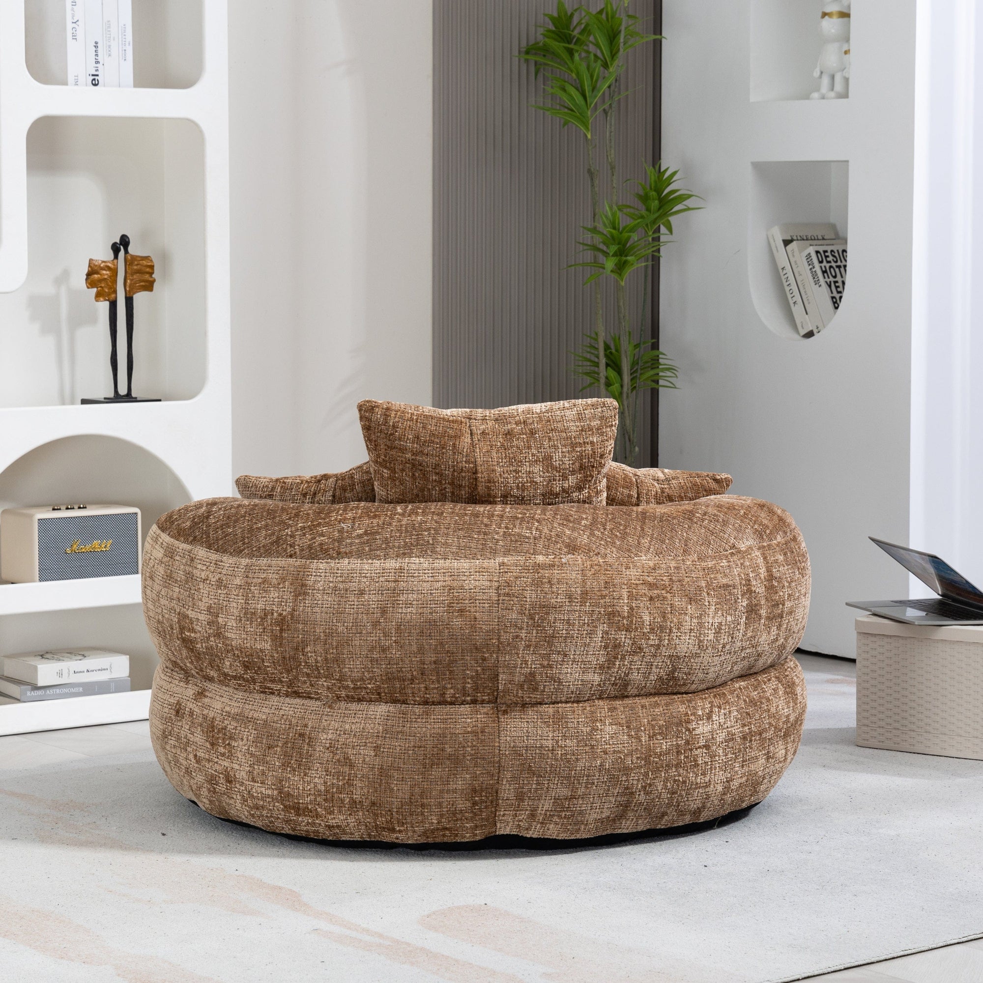 THE FURNITURE CO. Bean Bag Chair Default Comfortable Lazy Lounger Bean Bag Couch in Coffee Chenille