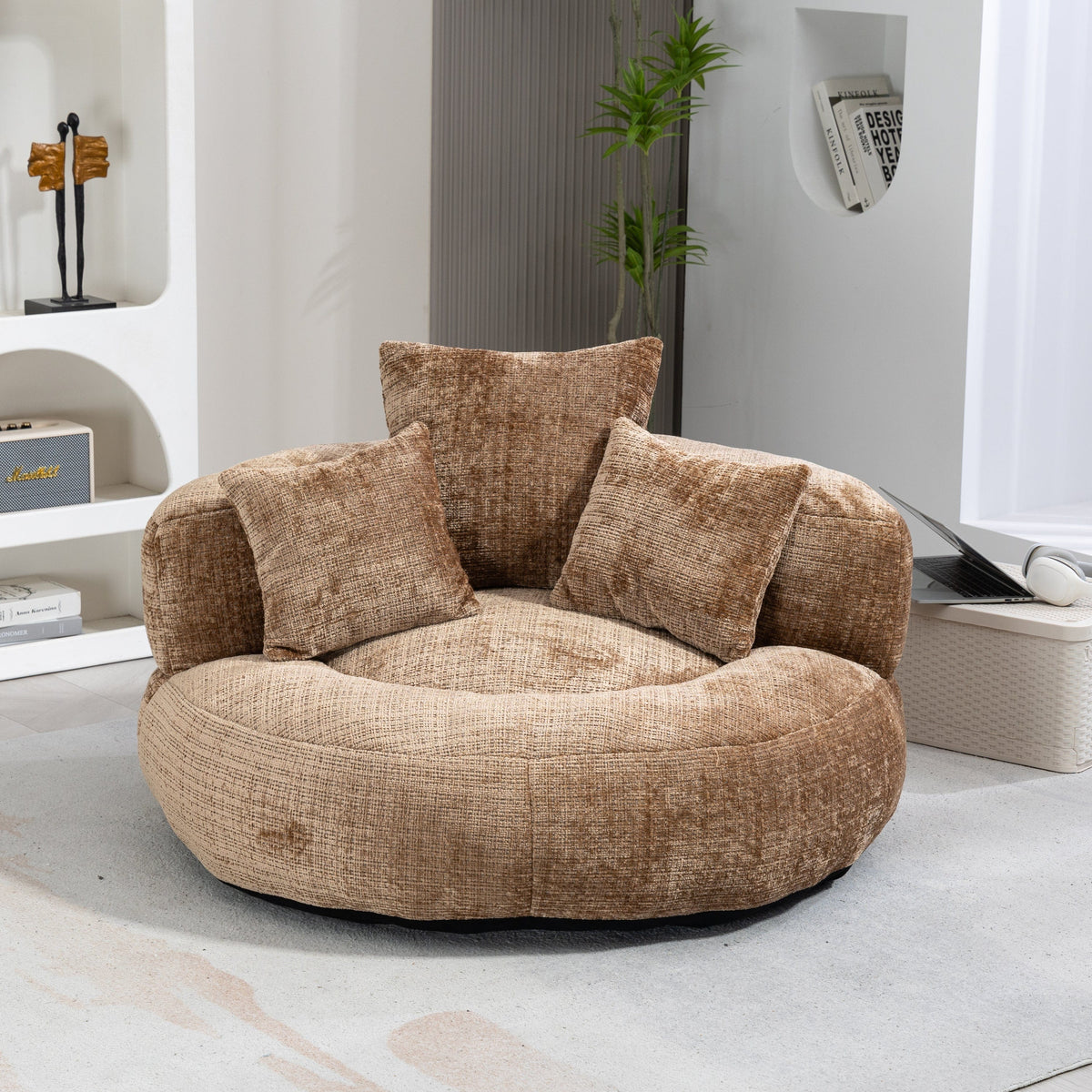 THE FURNITURE CO. Bean Bag Chair Default Comfortable Lazy Lounger Bean Bag Couch in Coffee Chenille