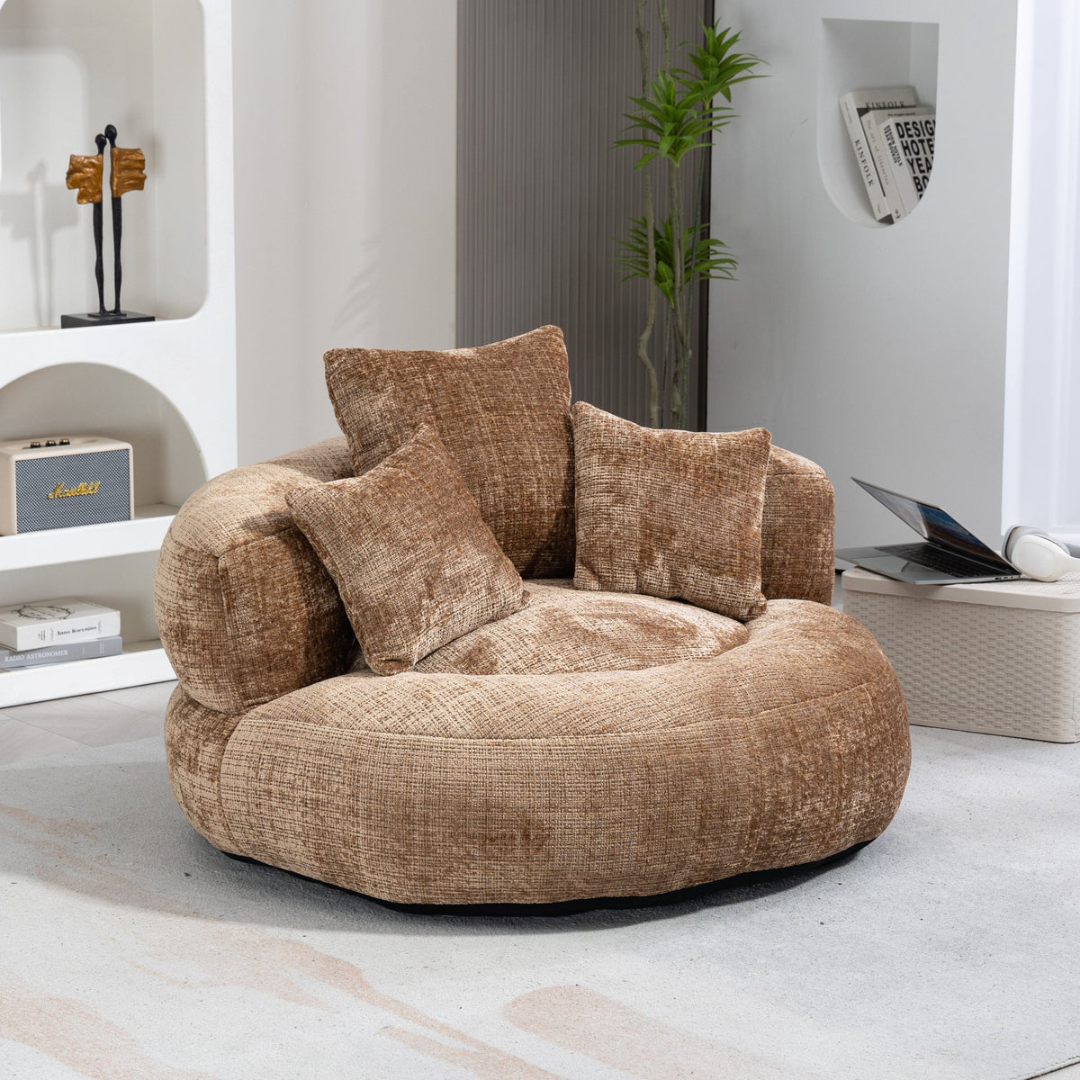 THE FURNITURE CO. Bean Bag Chair Default Comfortable Lazy Lounger Bean Bag Couch in Coffee Chenille