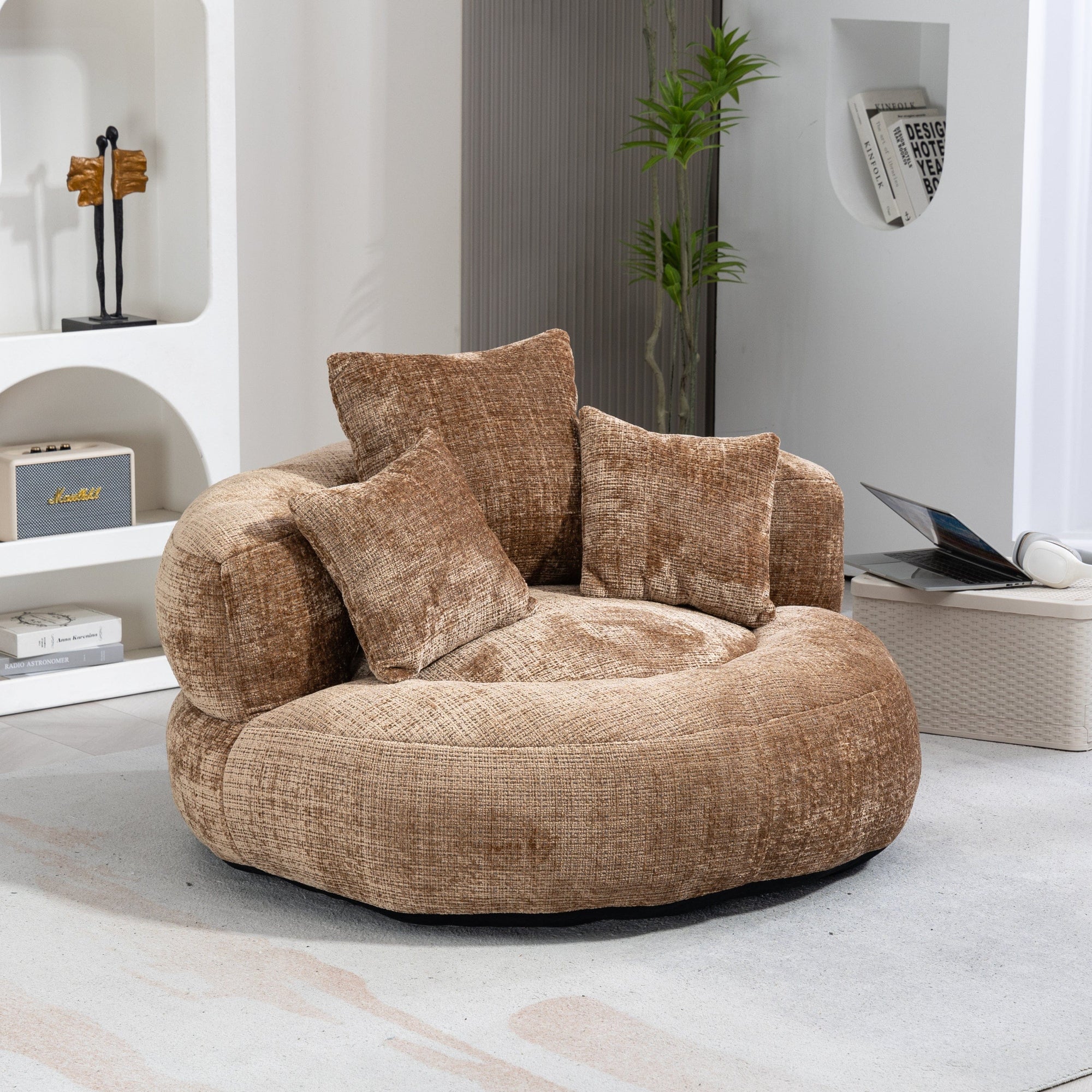 THE FURNITURE CO. Bean Bag Chair Default Comfortable Lazy Lounger Bean Bag Couch in Coffee Chenille