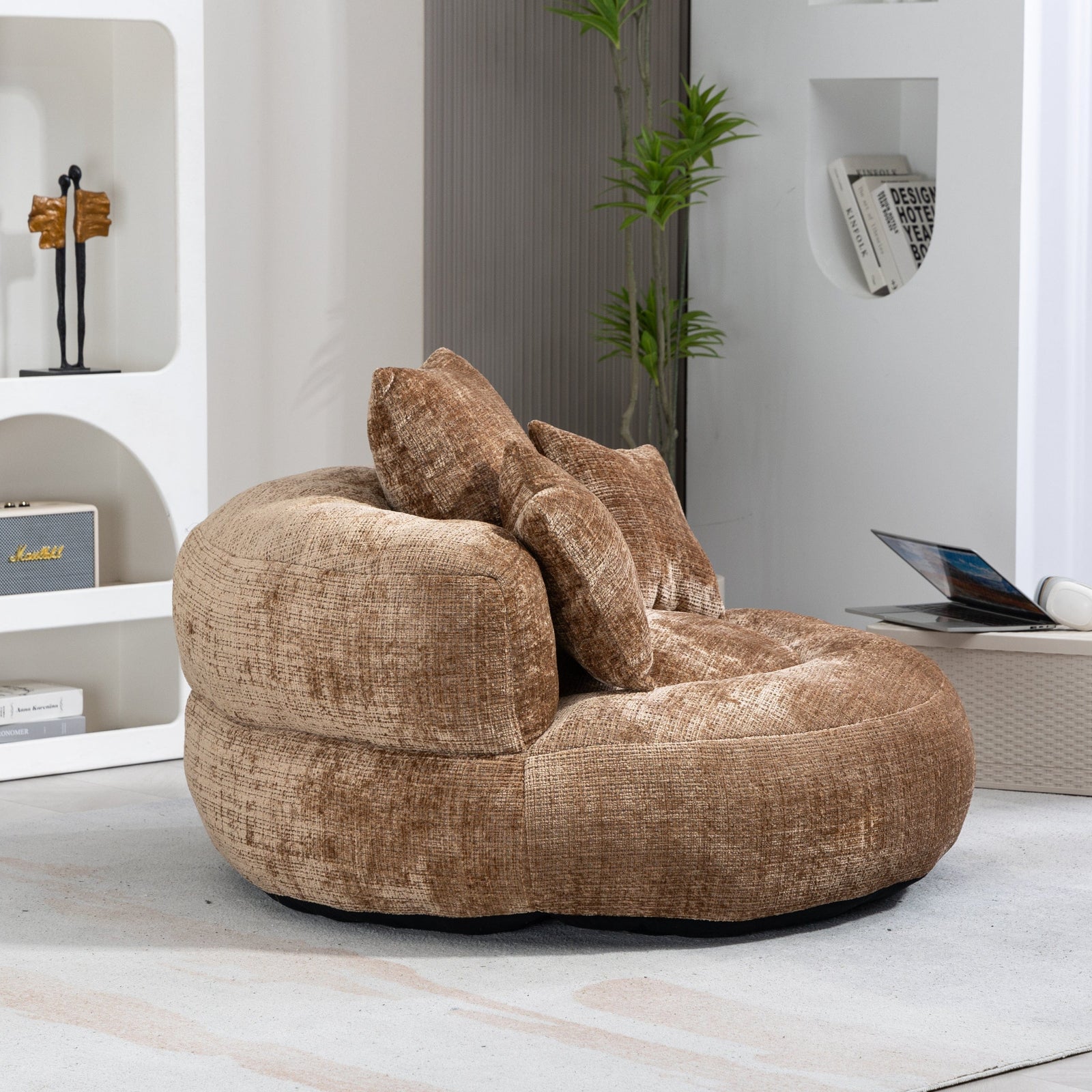 THE FURNITURE CO. Bean Bag Chair Default Comfortable Lazy Lounger Bean Bag Couch in Coffee Chenille