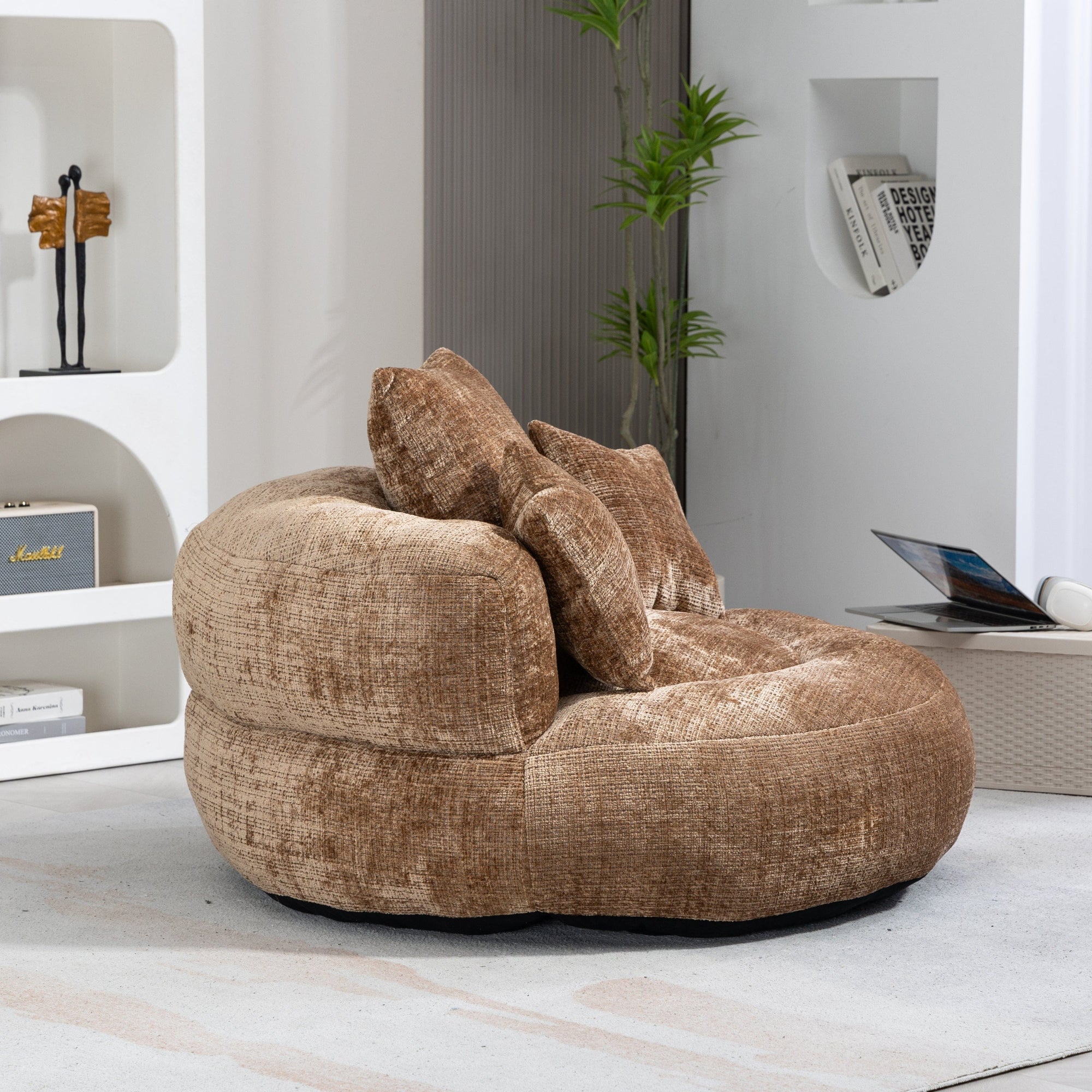 THE FURNITURE CO. Bean Bag Chair Default Comfortable Lazy Lounger Bean Bag Couch in Coffee Chenille