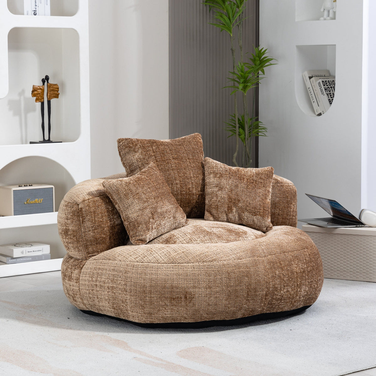 THE FURNITURE CO. Bean Bag Chair Default Comfortable Lazy Lounger Bean Bag Couch in Coffee Chenille