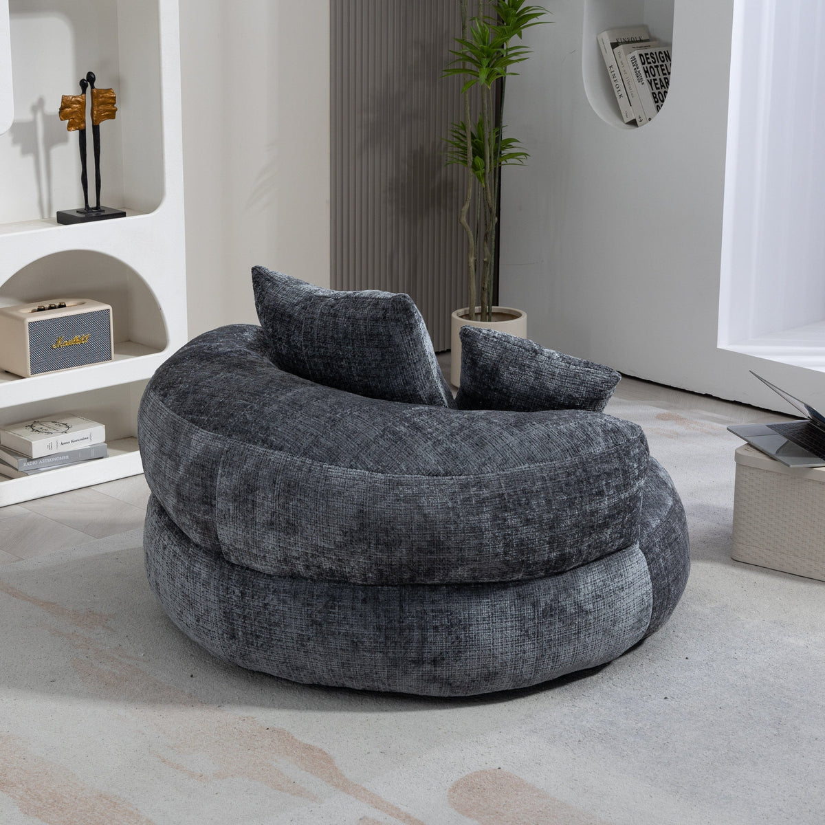 THE FURNITURE CO. Bean Bag Chair Default Comfortable Lazy Lounger Bean Bag Couch in Gray Chenille