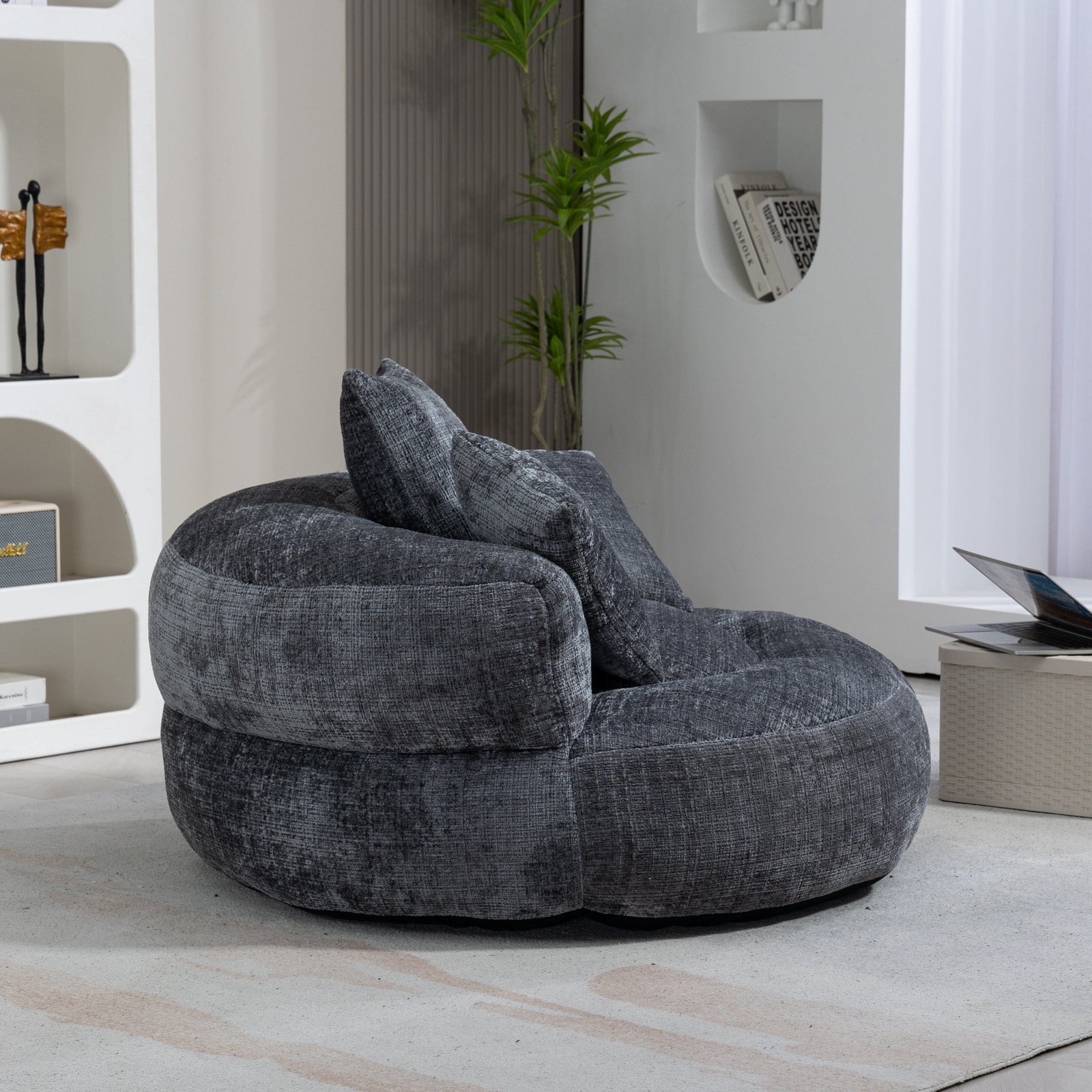 THE FURNITURE CO. Bean Bag Chair Default Comfortable Lazy Lounger Bean Bag Couch in Gray Chenille