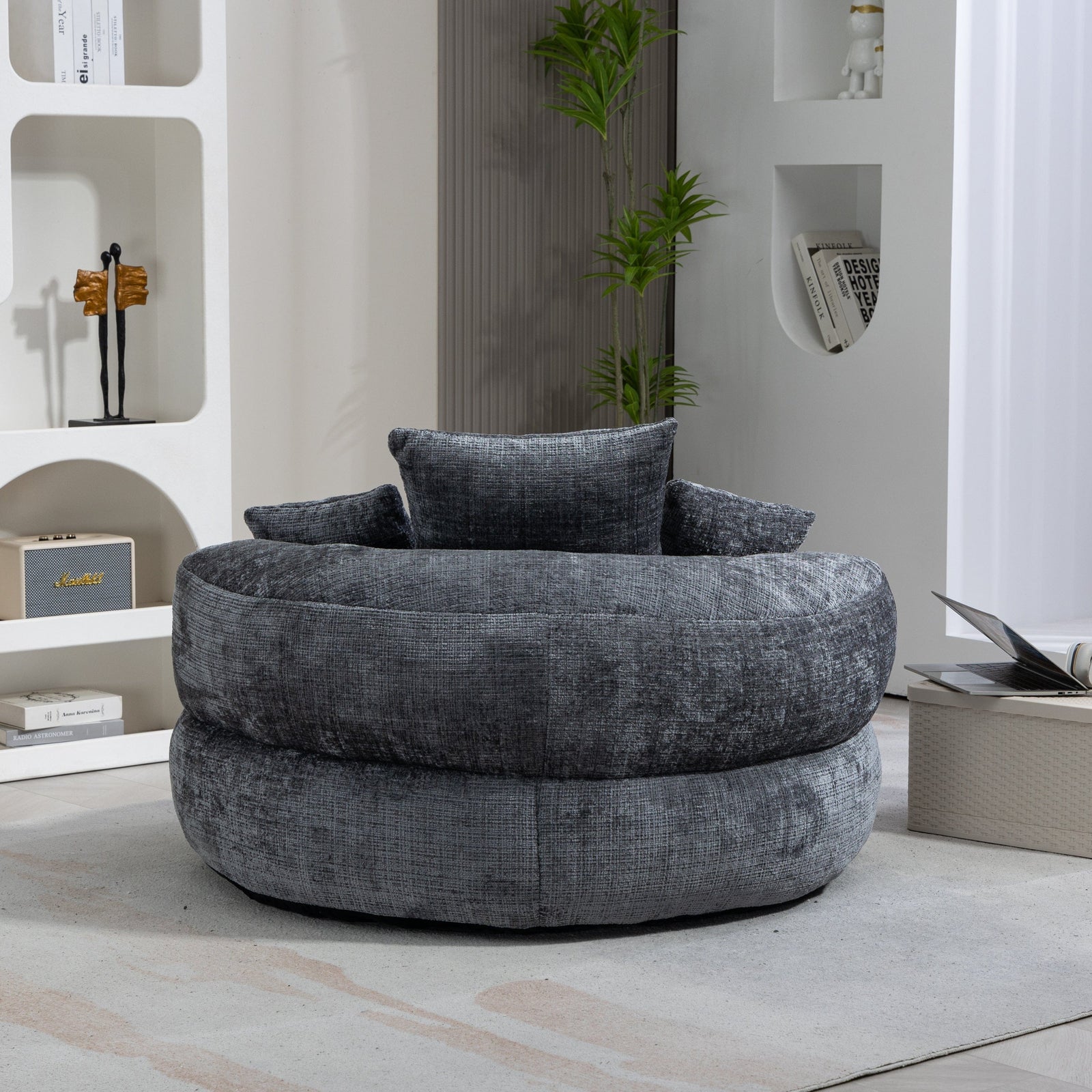 THE FURNITURE CO. Bean Bag Chair Default Comfortable Lazy Lounger Bean Bag Couch in Gray Chenille