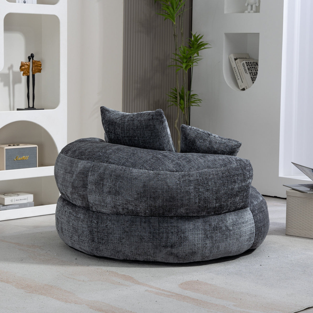 THE FURNITURE CO. Bean Bag Chair Default Comfortable Lazy Lounger Bean Bag Couch in Gray Chenille