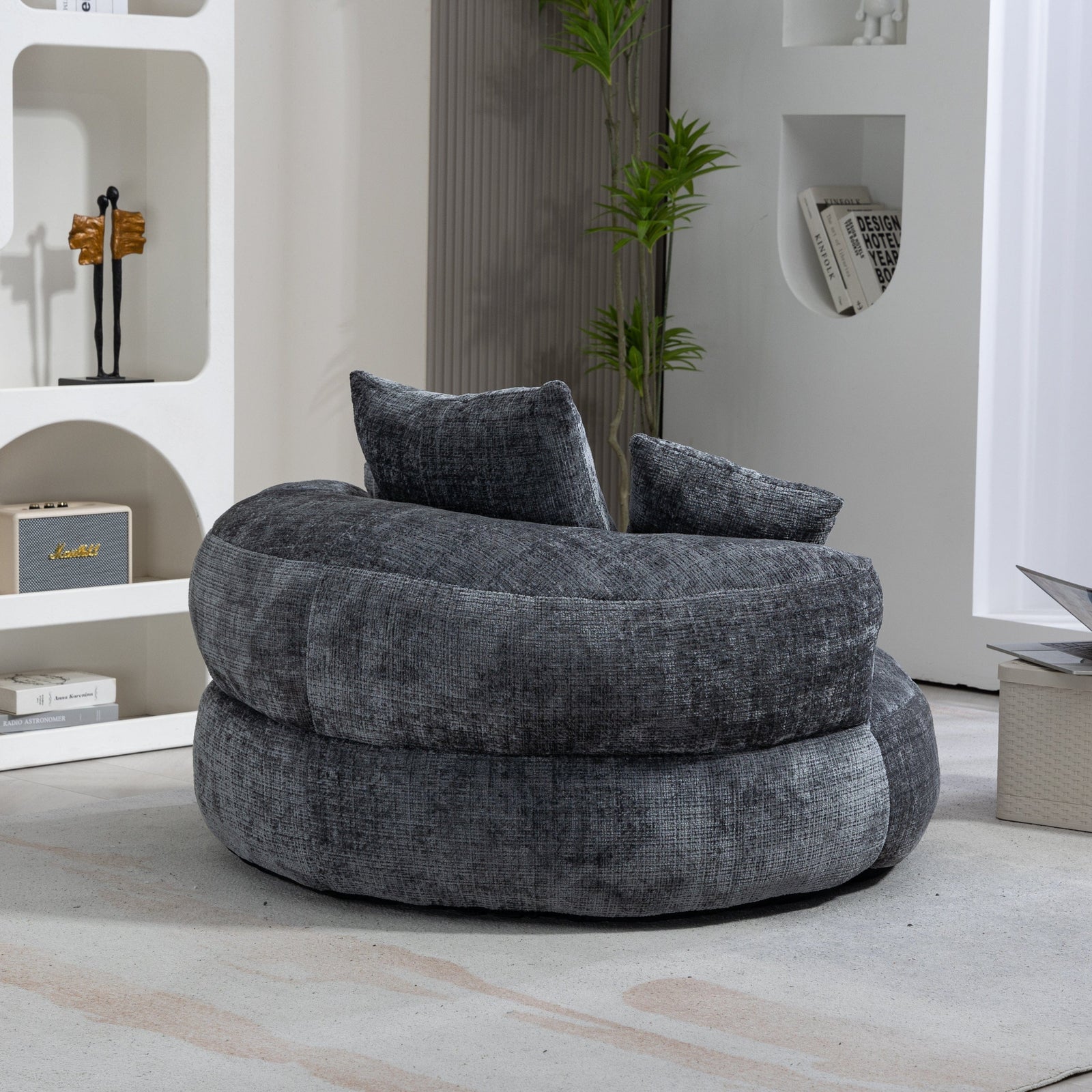 THE FURNITURE CO. Bean Bag Chair Default Comfortable Lazy Lounger Bean Bag Couch in Gray Chenille