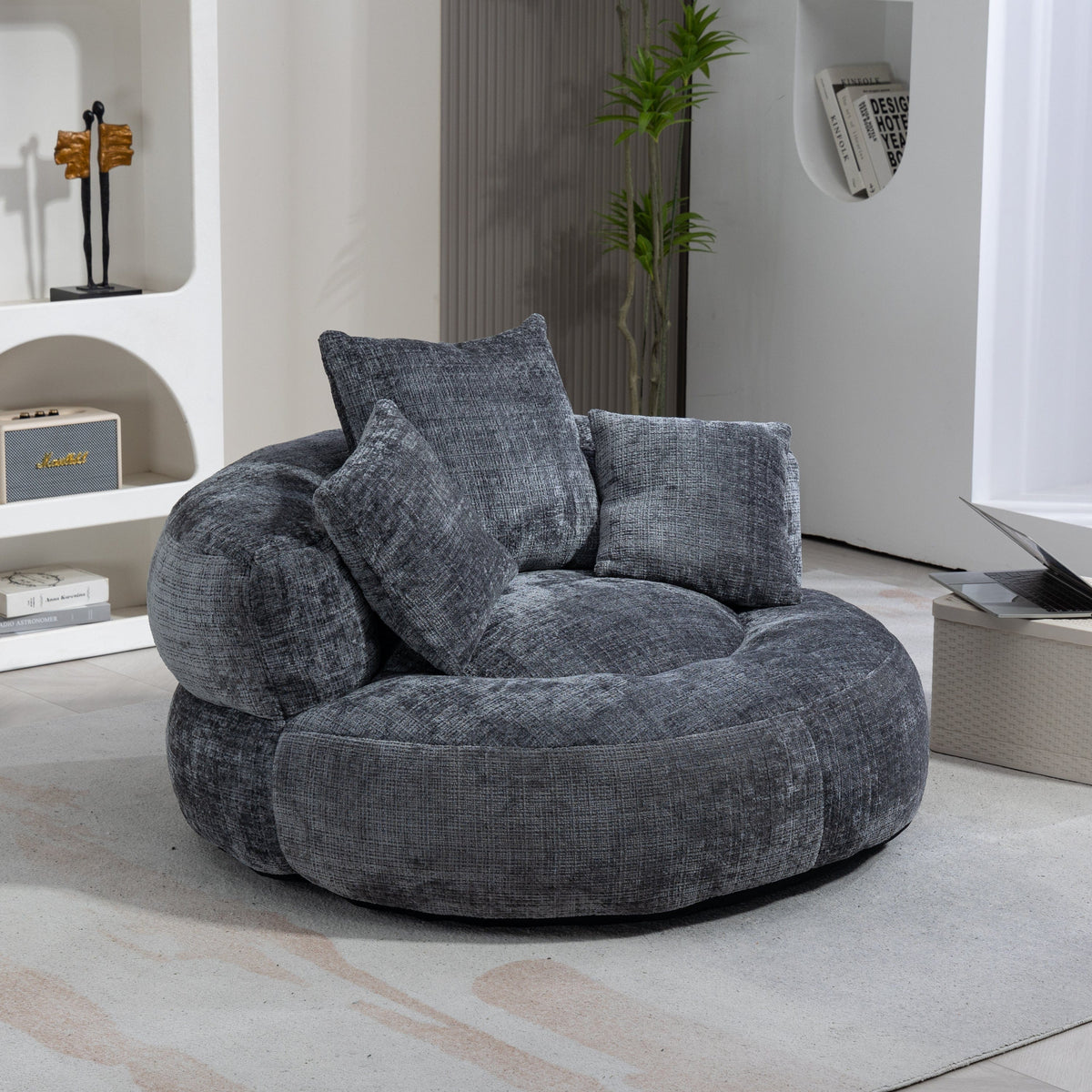 THE FURNITURE CO. Bean Bag Chair Default Comfortable Lazy Lounger Bean Bag Couch in Gray Chenille