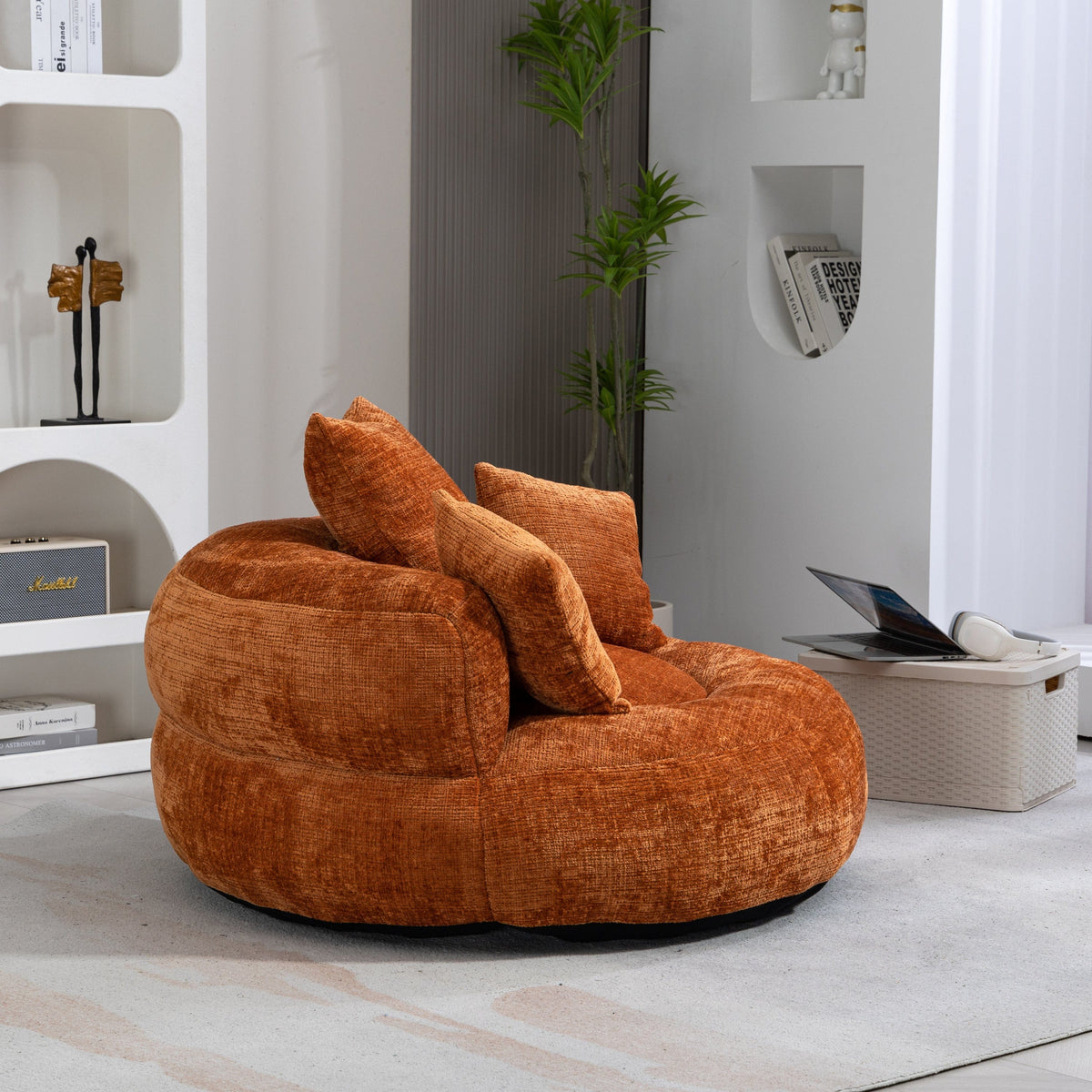 THE FURNITURE CO. Bean Bag Chair Default Comfortable Lazy Lounger Bean Bag Couch in Orange Chenille