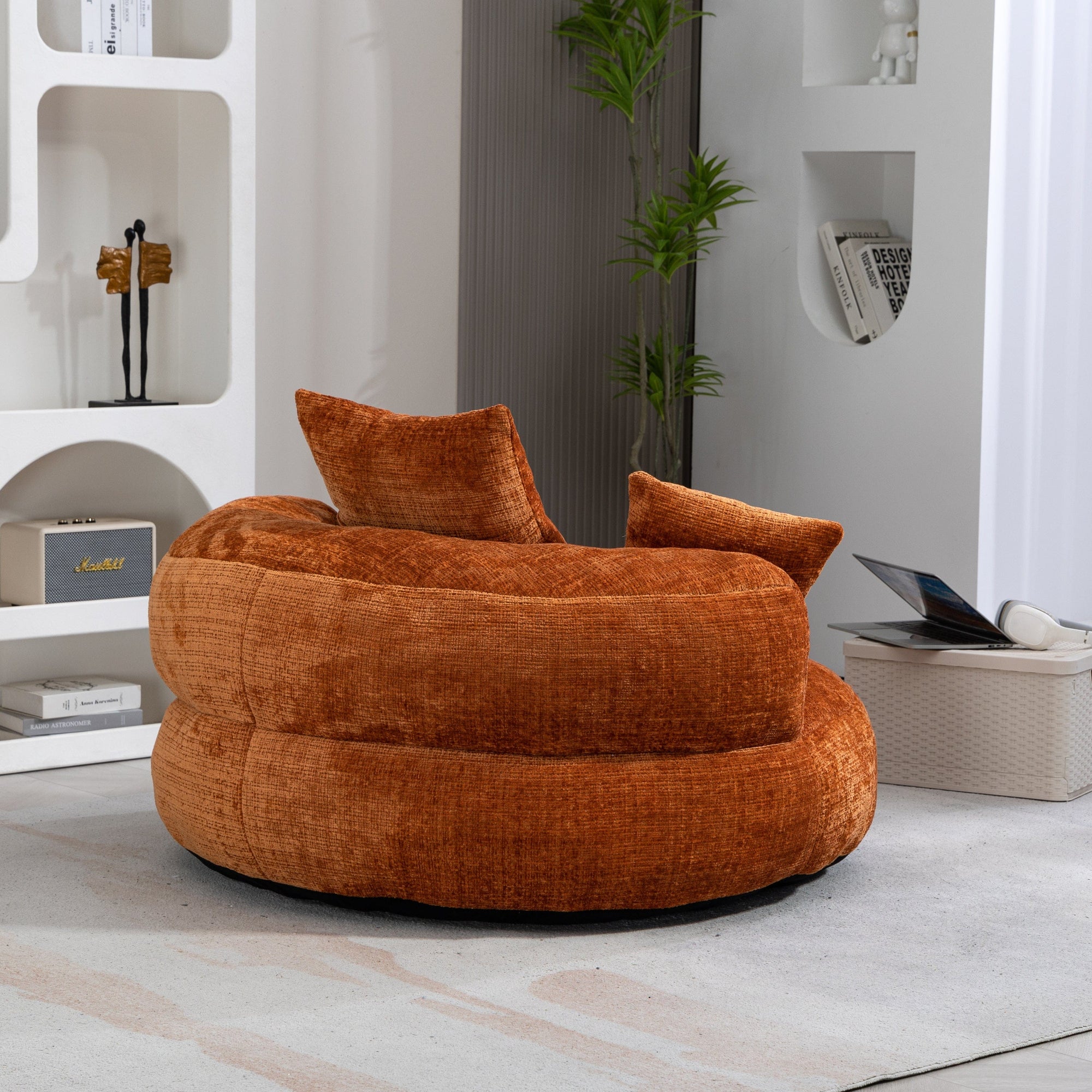 THE FURNITURE CO. Bean Bag Chair Default Comfortable Lazy Lounger Bean Bag Couch in Orange Chenille