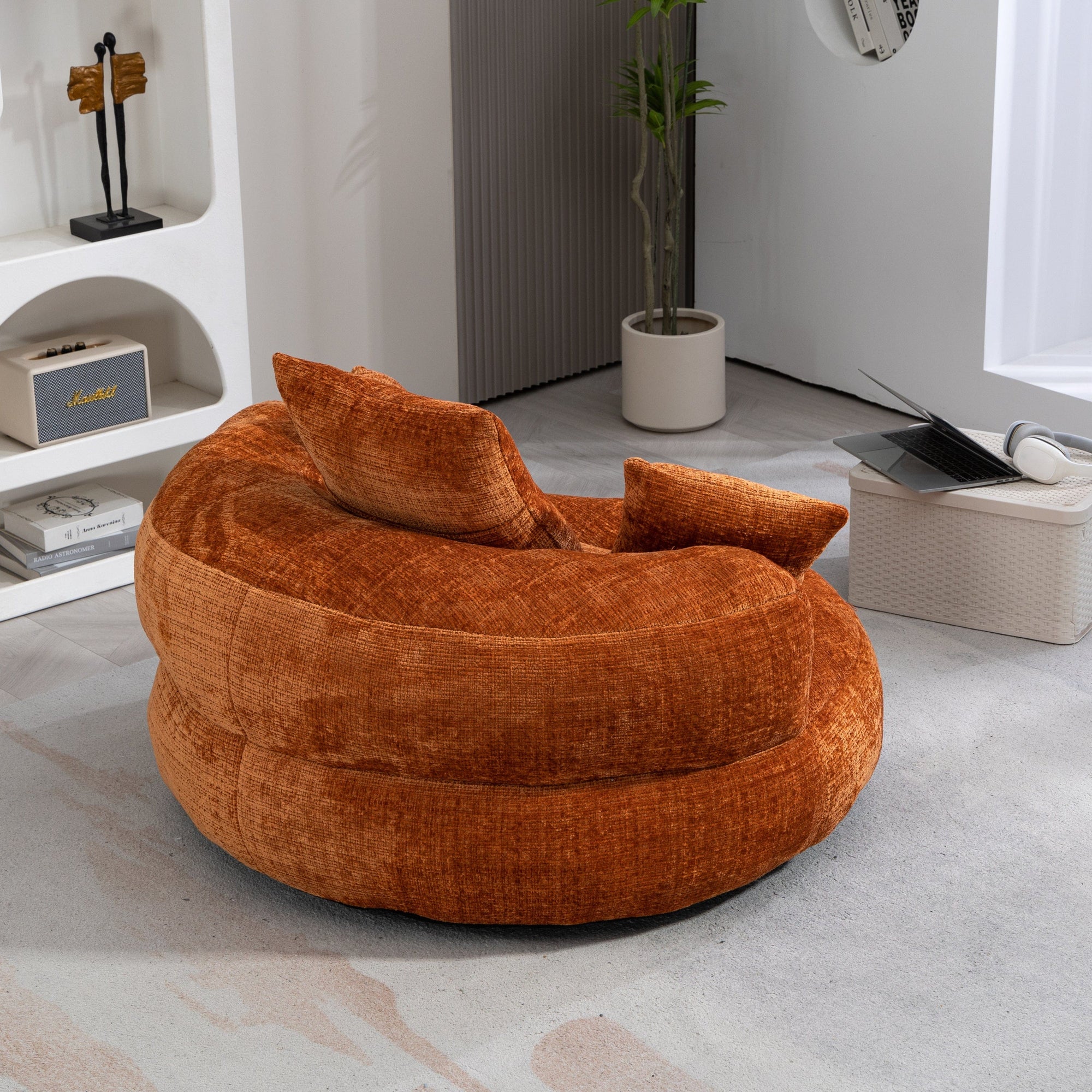 THE FURNITURE CO. Bean Bag Chair Default Comfortable Lazy Lounger Bean Bag Couch in Orange Chenille