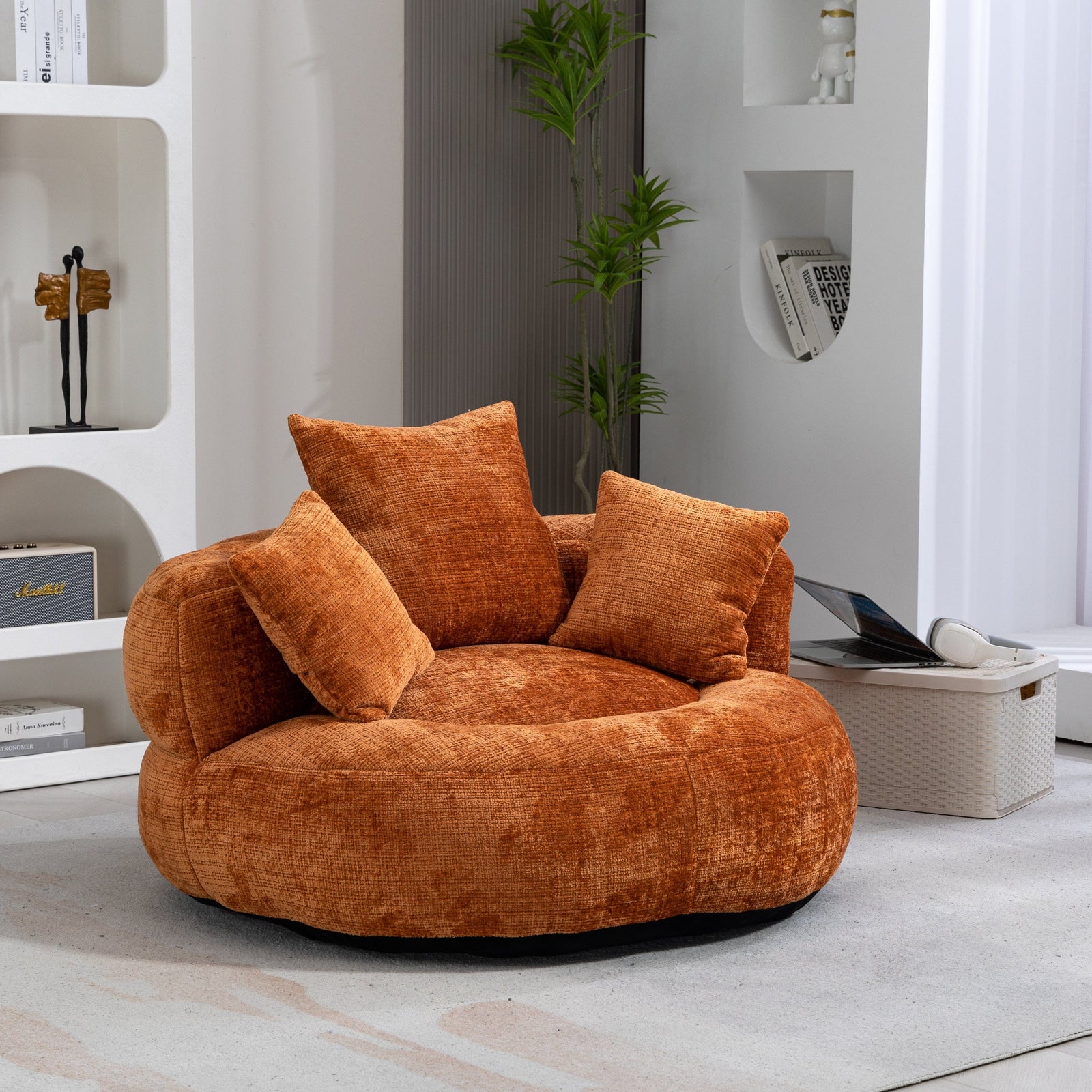 THE FURNITURE CO. Bean Bag Chair Default Comfortable Lazy Lounger Bean Bag Couch in Orange Chenille