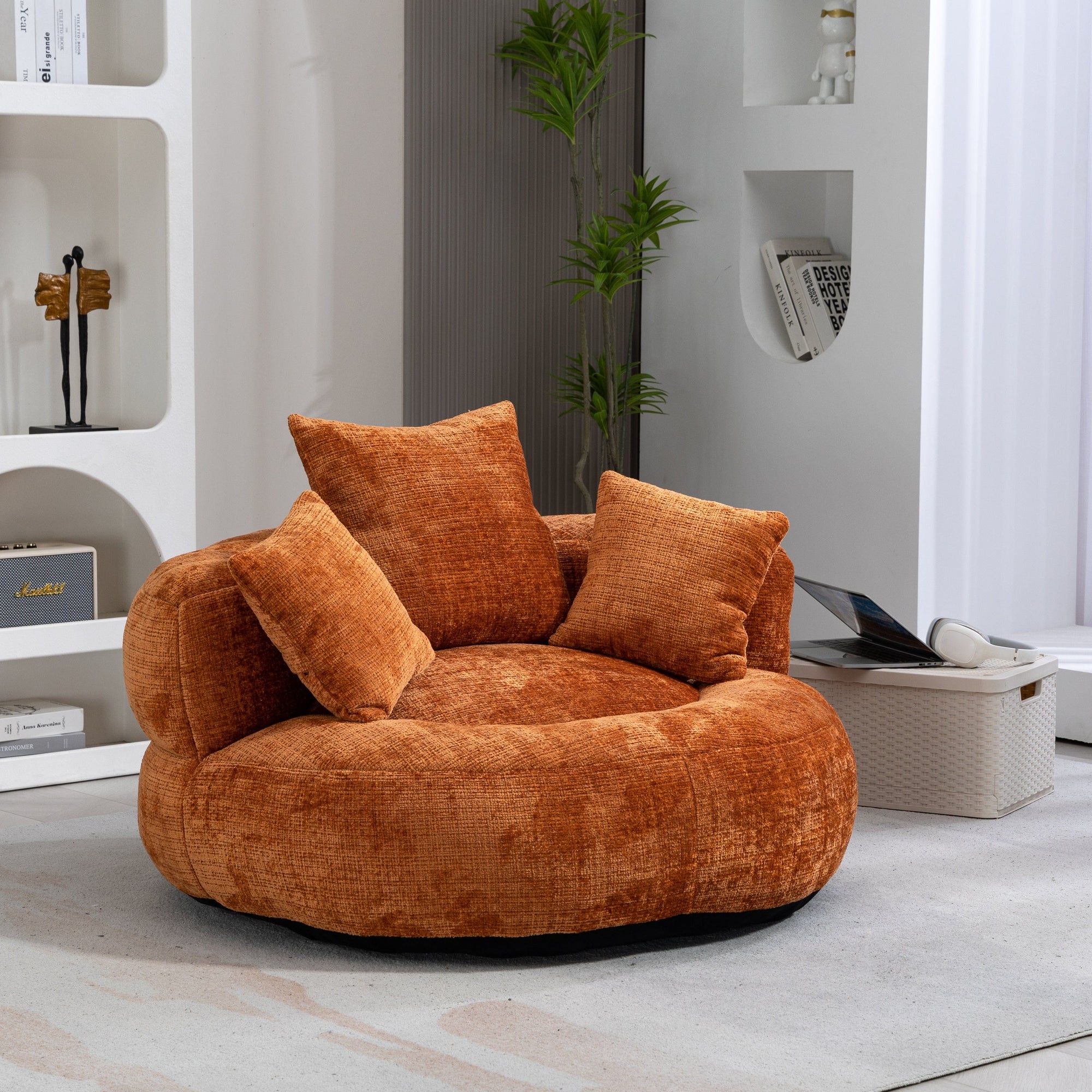 THE FURNITURE CO. Bean Bag Chair Default Comfortable Lazy Lounger Bean Bag Couch in Orange Chenille