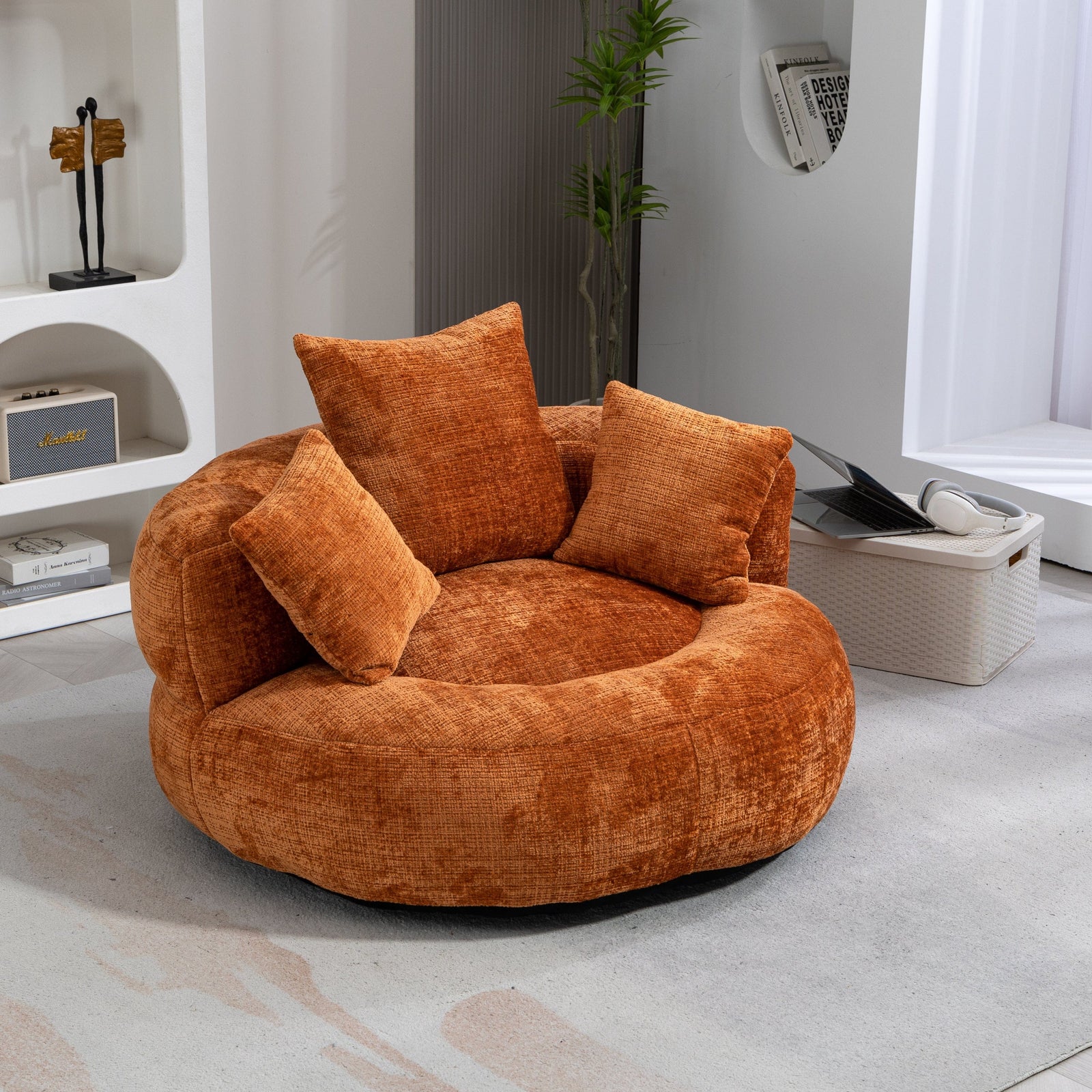 THE FURNITURE CO. Bean Bag Chair Default Comfortable Lazy Lounger Bean Bag Couch in Orange Chenille