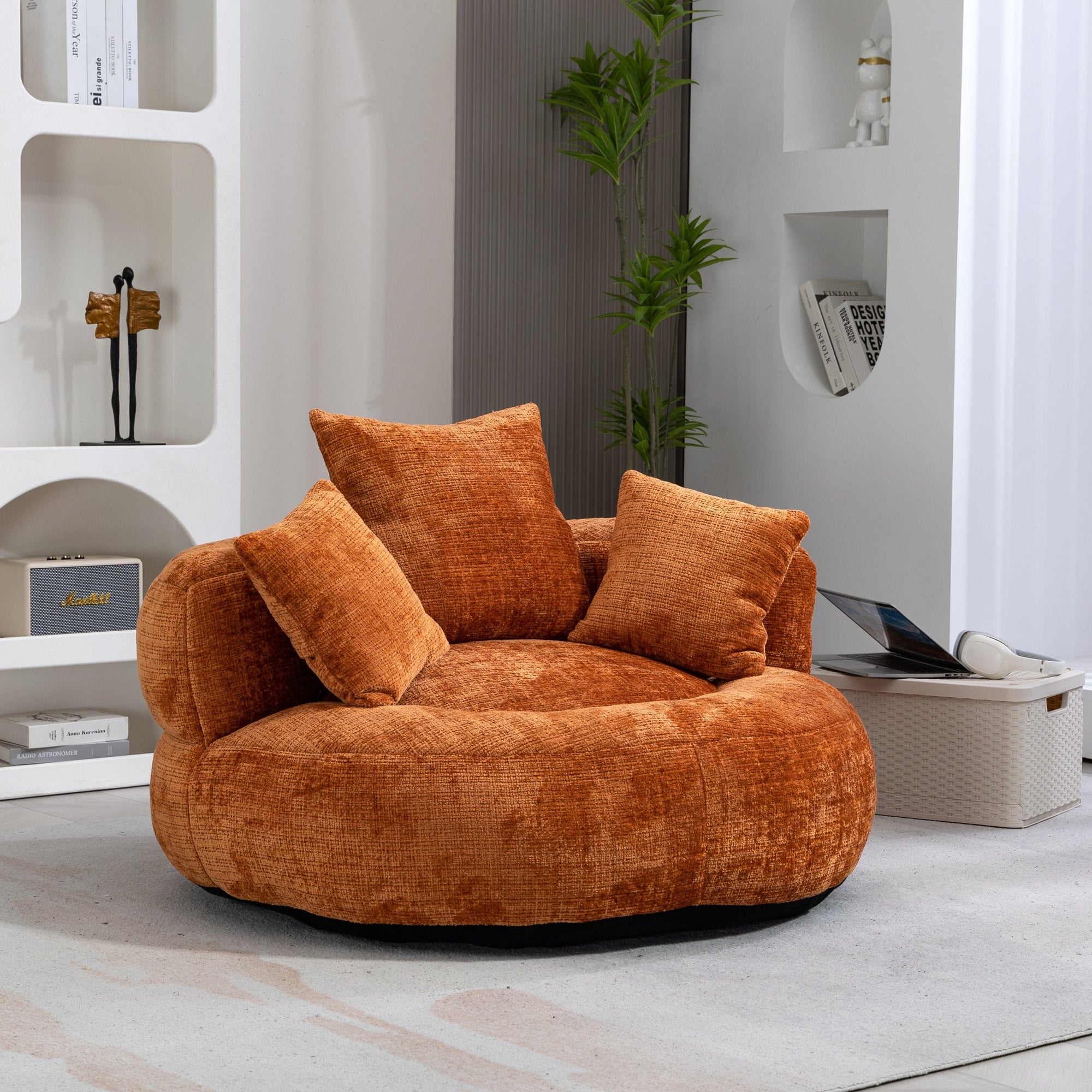 THE FURNITURE CO. Bean Bag Chair Default Comfortable Lazy Lounger Bean Bag Couch in Orange Chenille