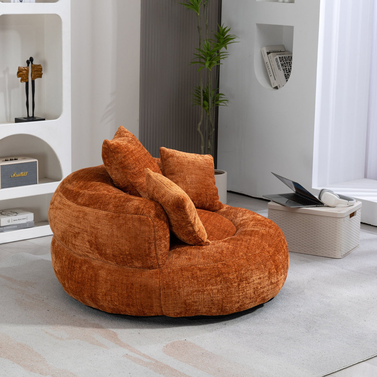 THE FURNITURE CO. Bean Bag Chair Default Comfortable Lazy Lounger Bean Bag Couch in Orange Chenille